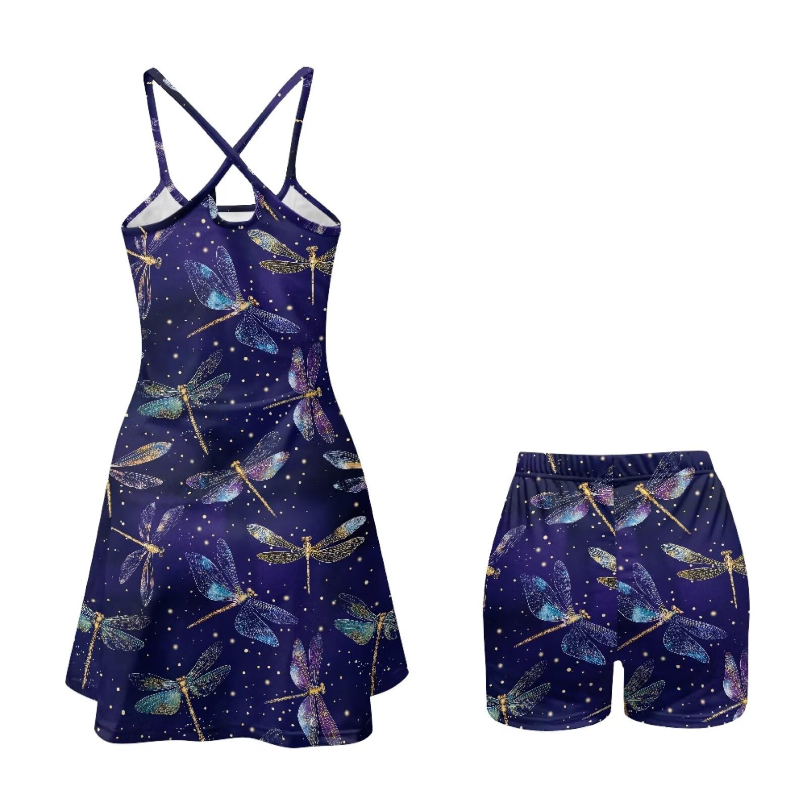 Biyejit Vestido de tenis para mujer con bolsillos cortos 2 en 1, casual, para golf, yoga, con tirantes, XS-2XL