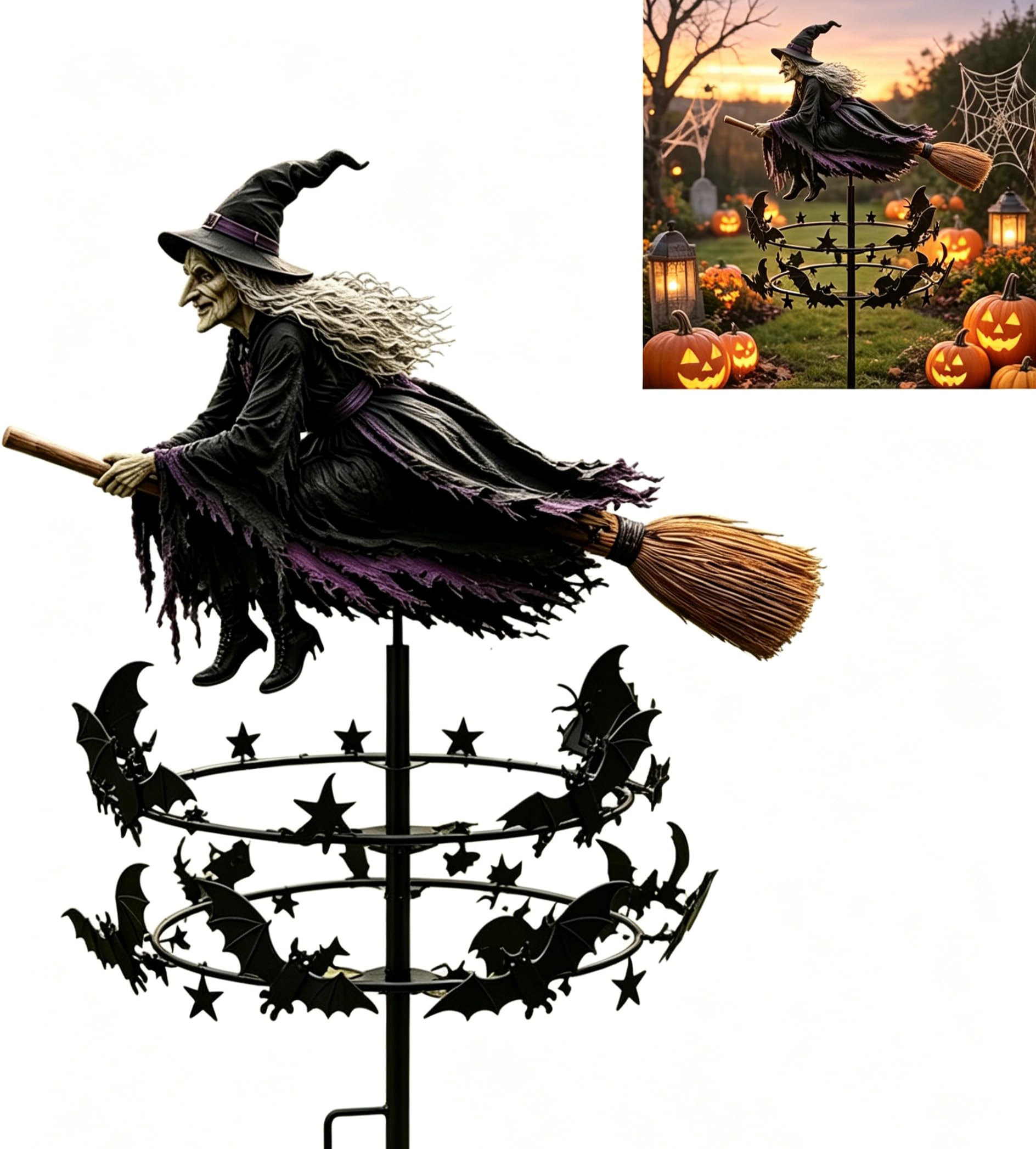 The Enchanted Witch Garden Winc Spinner, Metal Halloween Yard Art Outdoor Decor, Halloween Decorations Outdoor, Spooky Wind Spinners for Patios Yards Gardens Fall Decorations