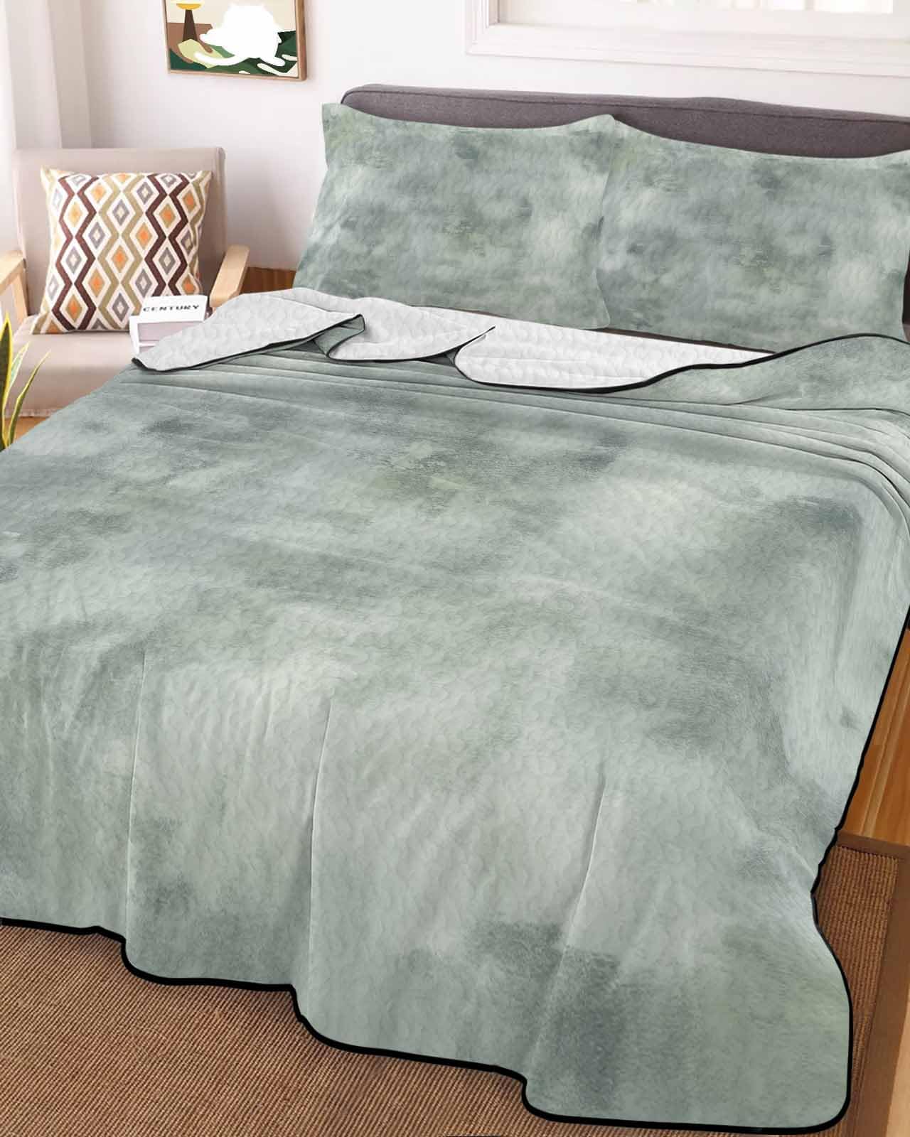 3-Piece Summer Quilt Twin XL Size,Sage Green Gray Lightweight Cooling Bedding Comforter Blanket with 2 Pillow Shams,Abstract Modern Street Painting Art Ombre Bedspreads Quilted Coverlet Sets 68