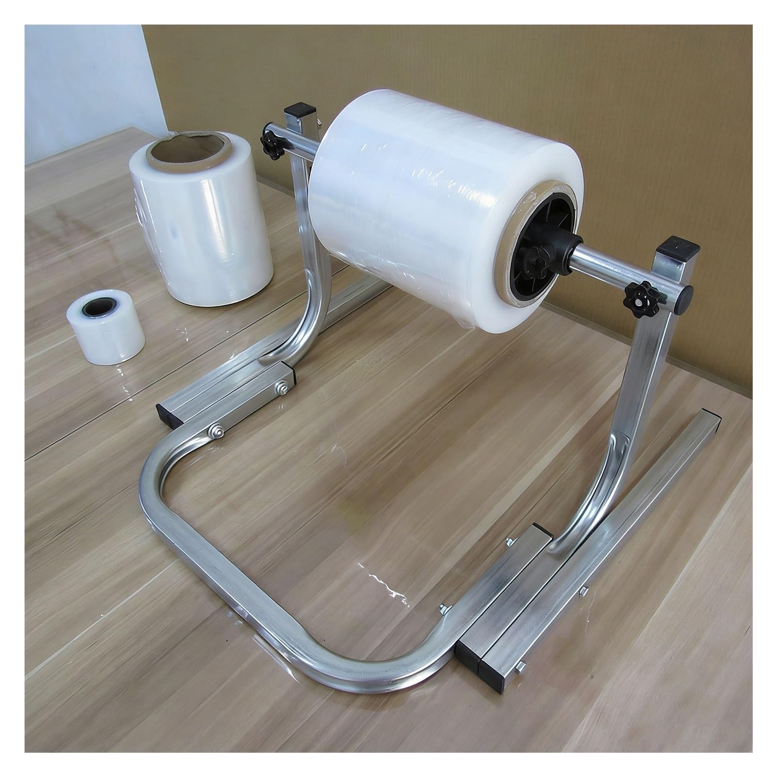 Portarotolo interamente in metallo per impieghi gravosi, dispenser multiuso per pluriball, pellicola estensibile e schiuma - Stazione di imballaggio commerciale (altezza: 25 cm, larghezza: 50 cm)