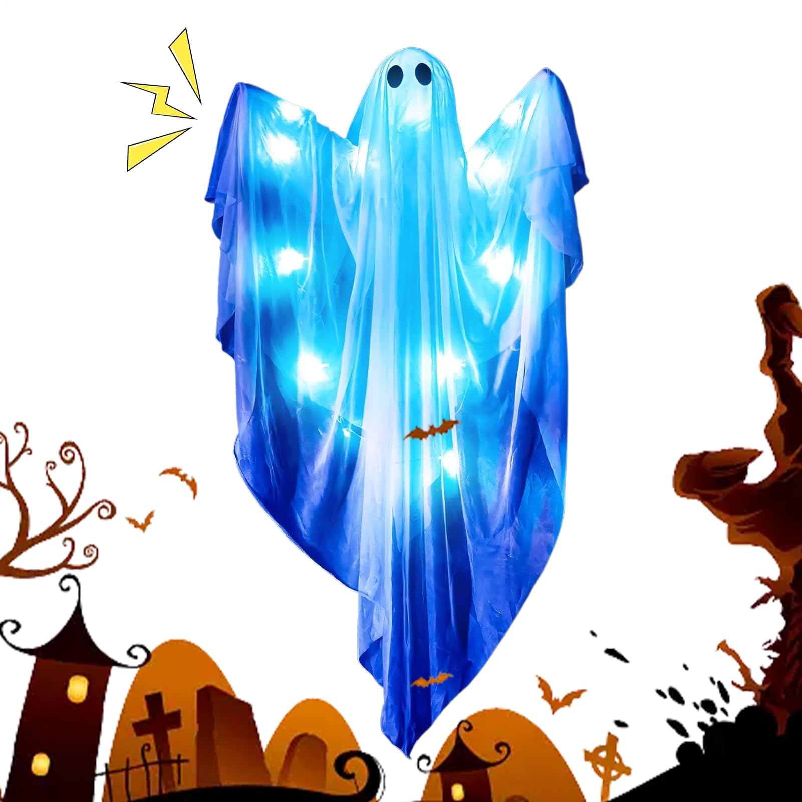 Fantasmas iluminados de Halloween de 120 cm con sonido para decoración exterior y porche