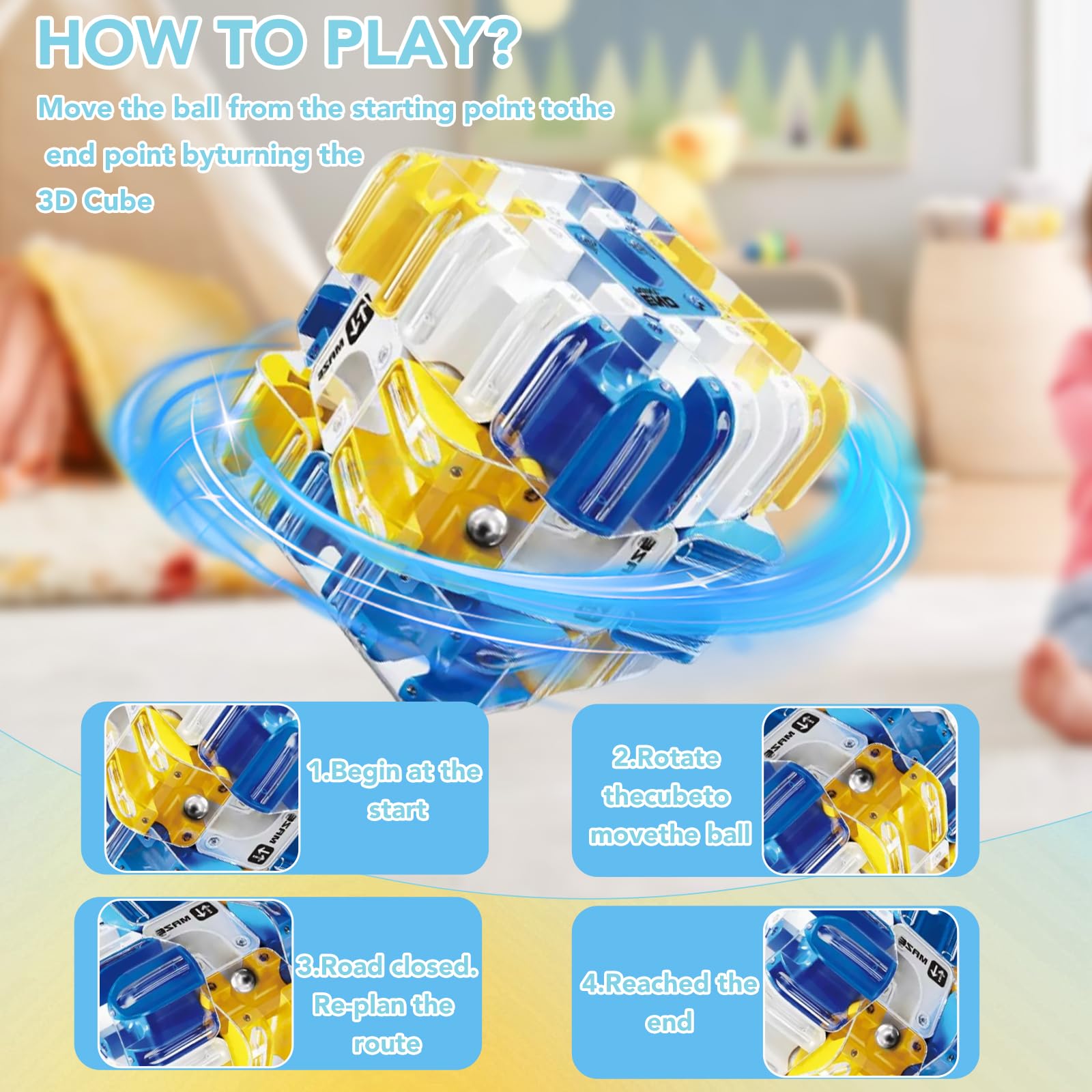 Grande Cubo Labirinto 3D,Labyrinth 3d Puzzle Maze Cube,Giocattolo Labirinto di Biglie 3D,Giocattolo Per Allenare La Consapevolezza Spaziale,Brain Training Logic Game (blu)