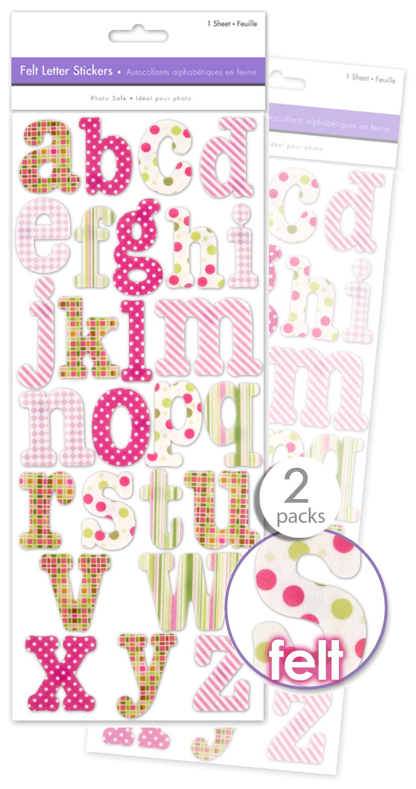 2 Pk Jumbo Sheets of Large Felt Alphabet Stickers - Felt Patterned Letters - Pink