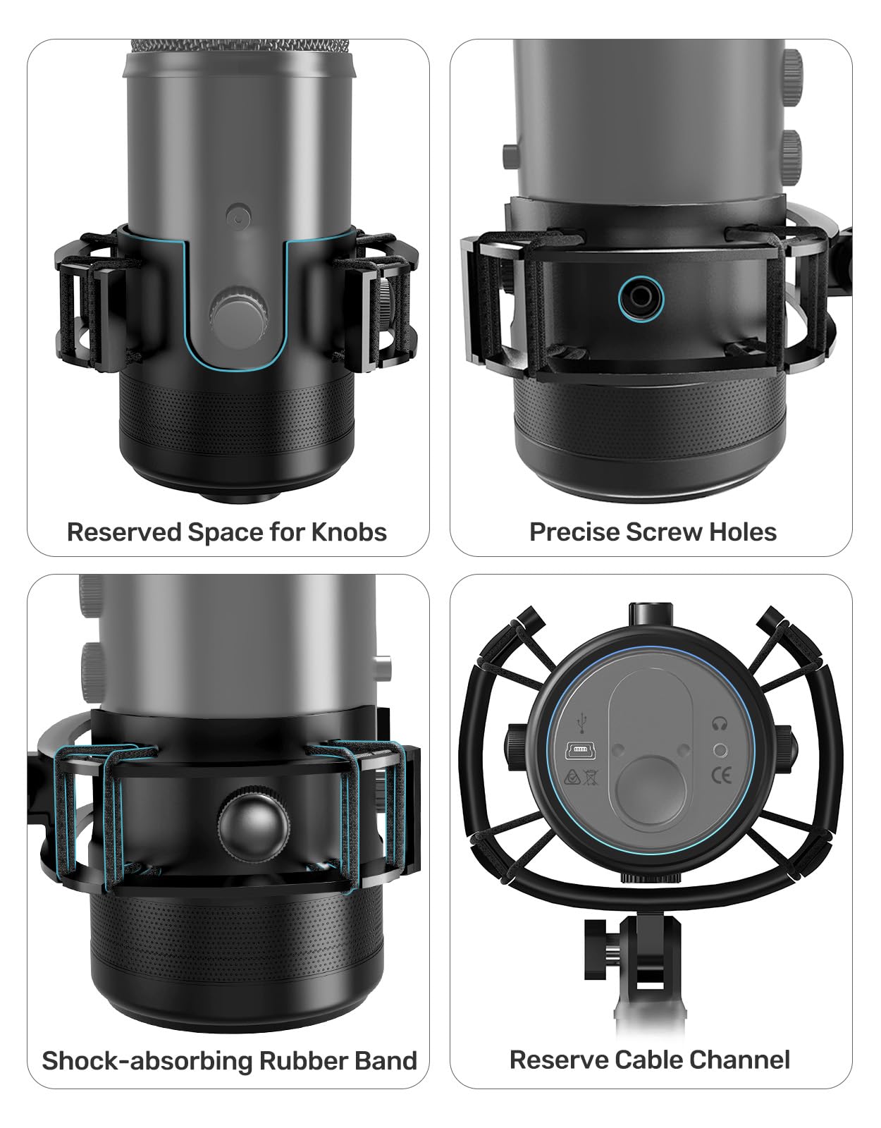 Soporte de choque para Yeti azul con filtro pop, suspensión antivibración, soporte elástico para micrófonos con adaptador de tornillo compatible con micrófono Yeti