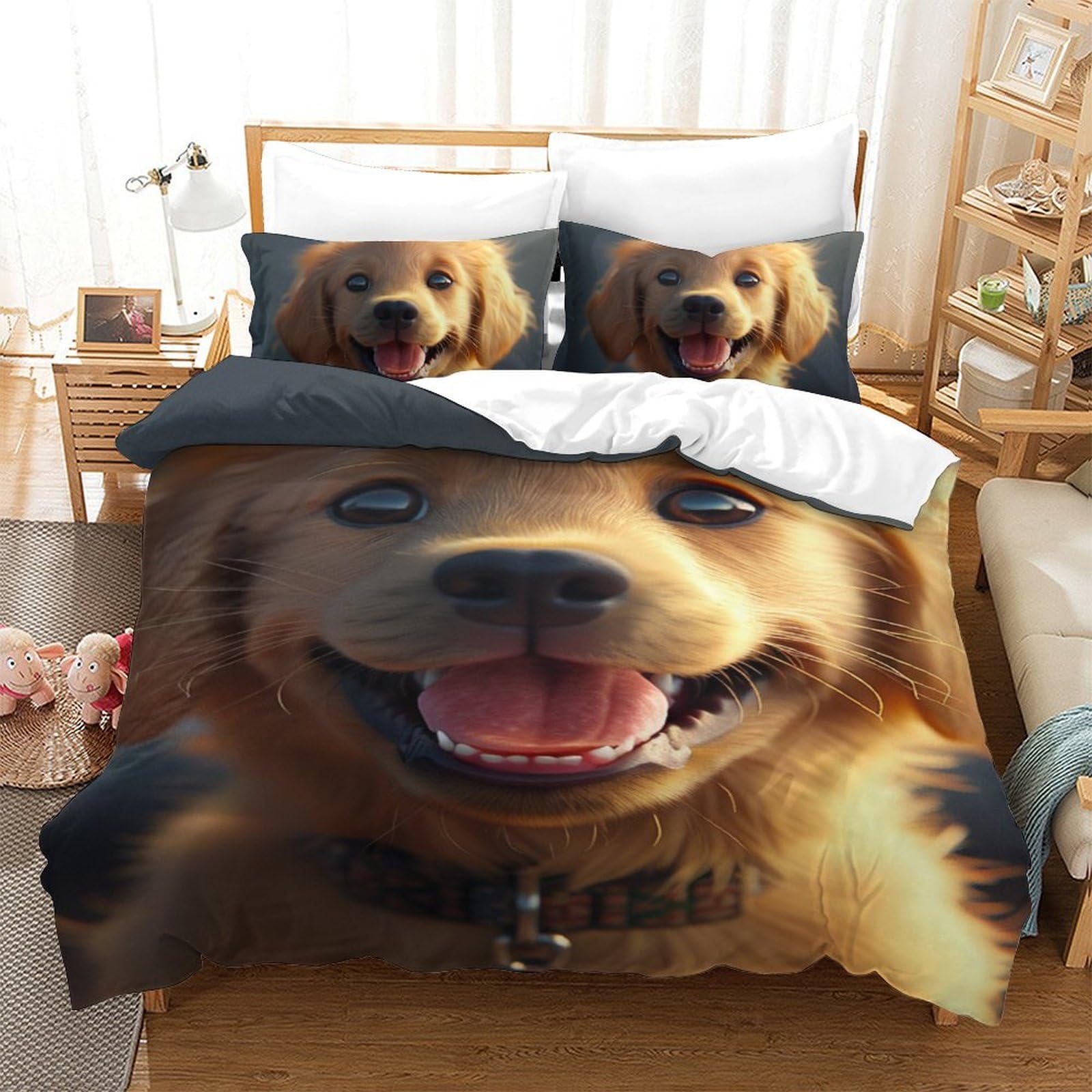 Housse de couette Golden Retriever infroissable pour lit 1 personne