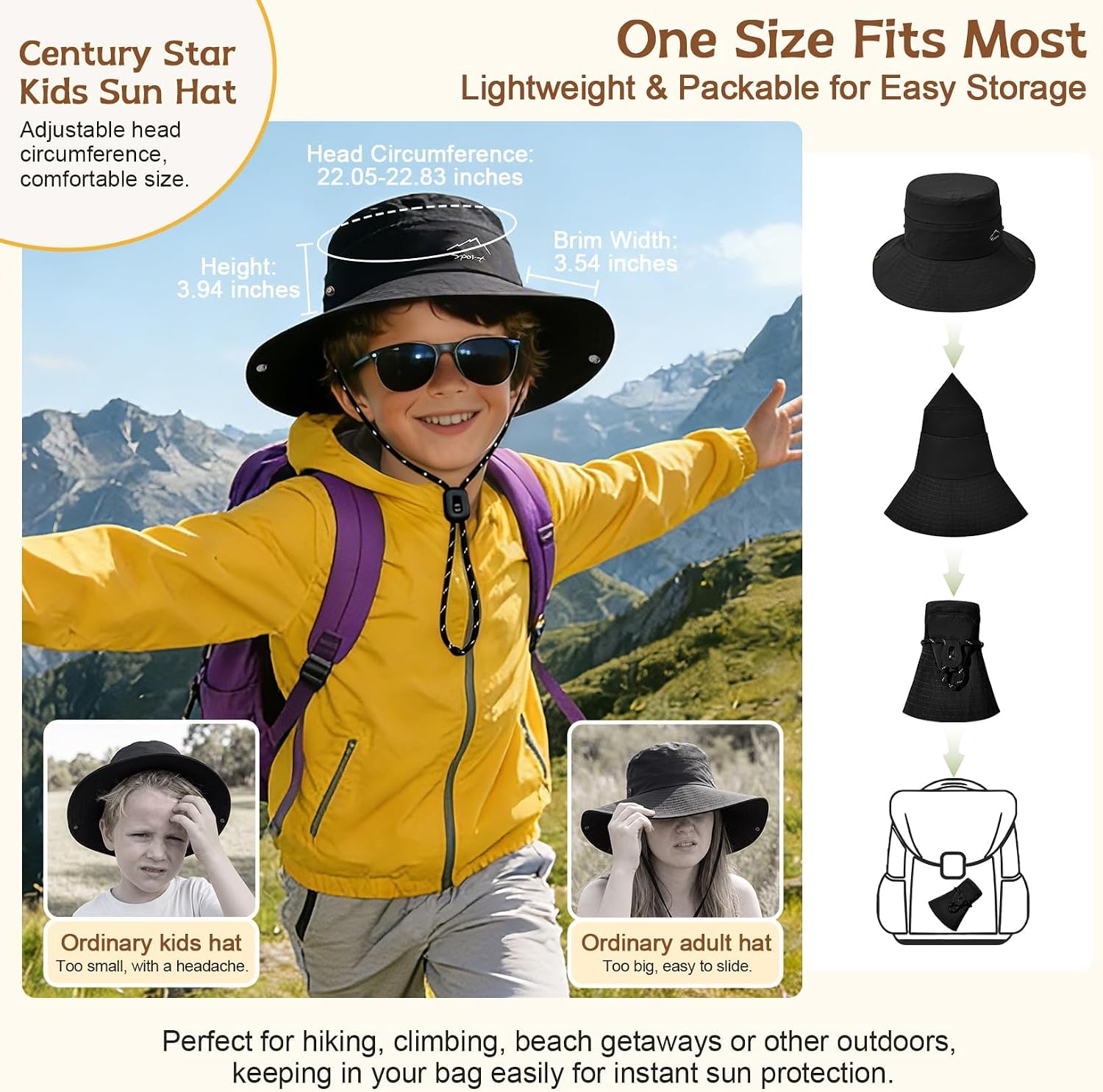 2-in-1 Kids Sun Visor Hat,UPF 50+ Waterproof Adjustable Bucket Hat for Outdoor Beach Hiking Fishing Camping Safari Casual