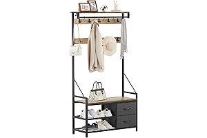 Freestanding YITAHOME 5-in-1 Hall Tree Bench: Coat Rack with Drawers, Bench and Hooks