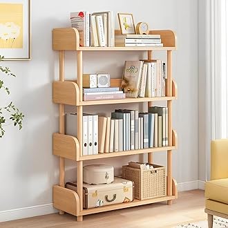 4-Tier Wooden Open Bookcase,Wood Storage Shelves Display Stand,Modern Freestanding Bookshelf with Side Panels and Solid Wood Frame for Home and Office, Storage Cabinet (Oak)