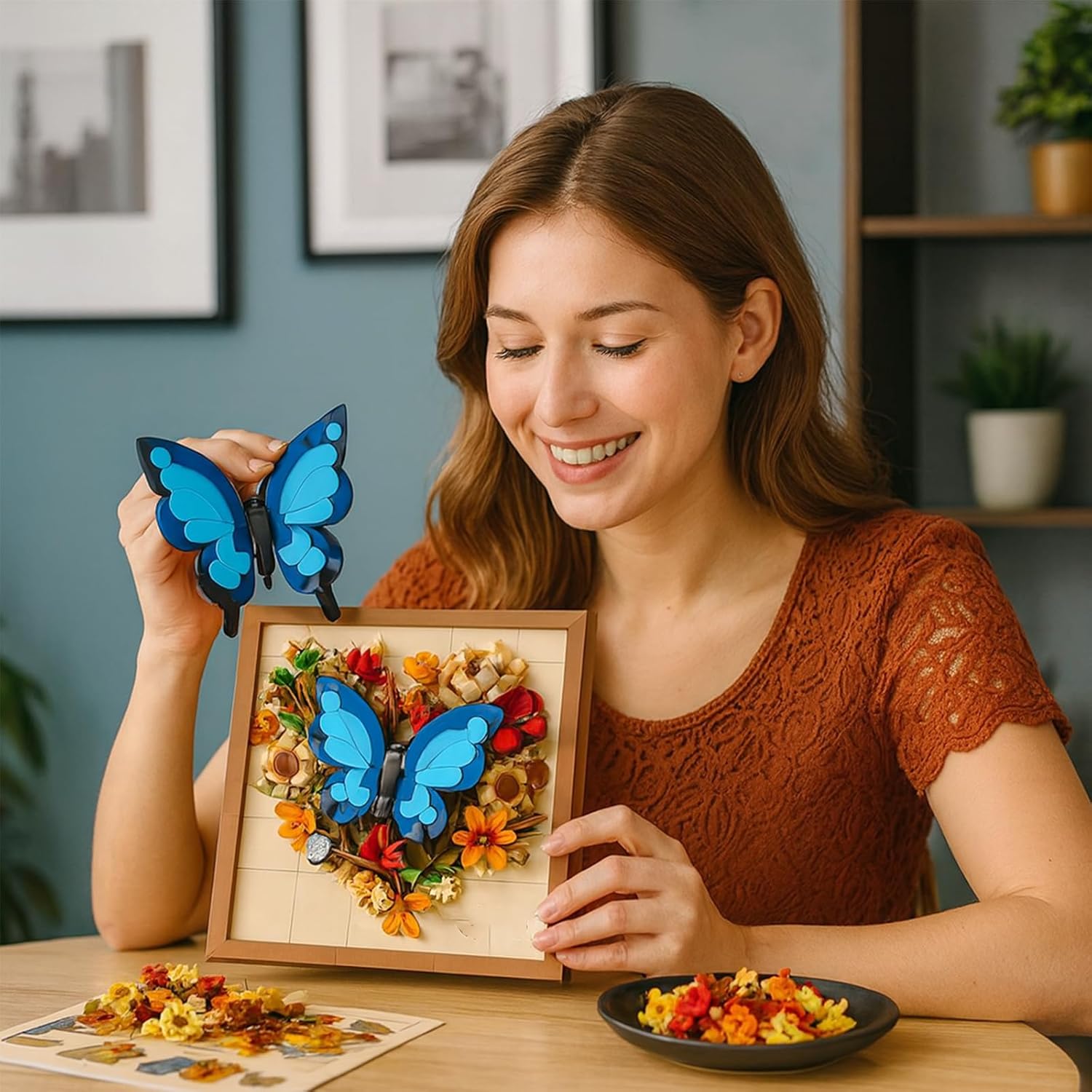 765 PCS Butterfly Flower Building Block Set - Botanical Collection Painting Frame, 3D Wall Art Decoration, Suitable for Women, Birthdays, Anniversaries, Home and Desktop Decoration