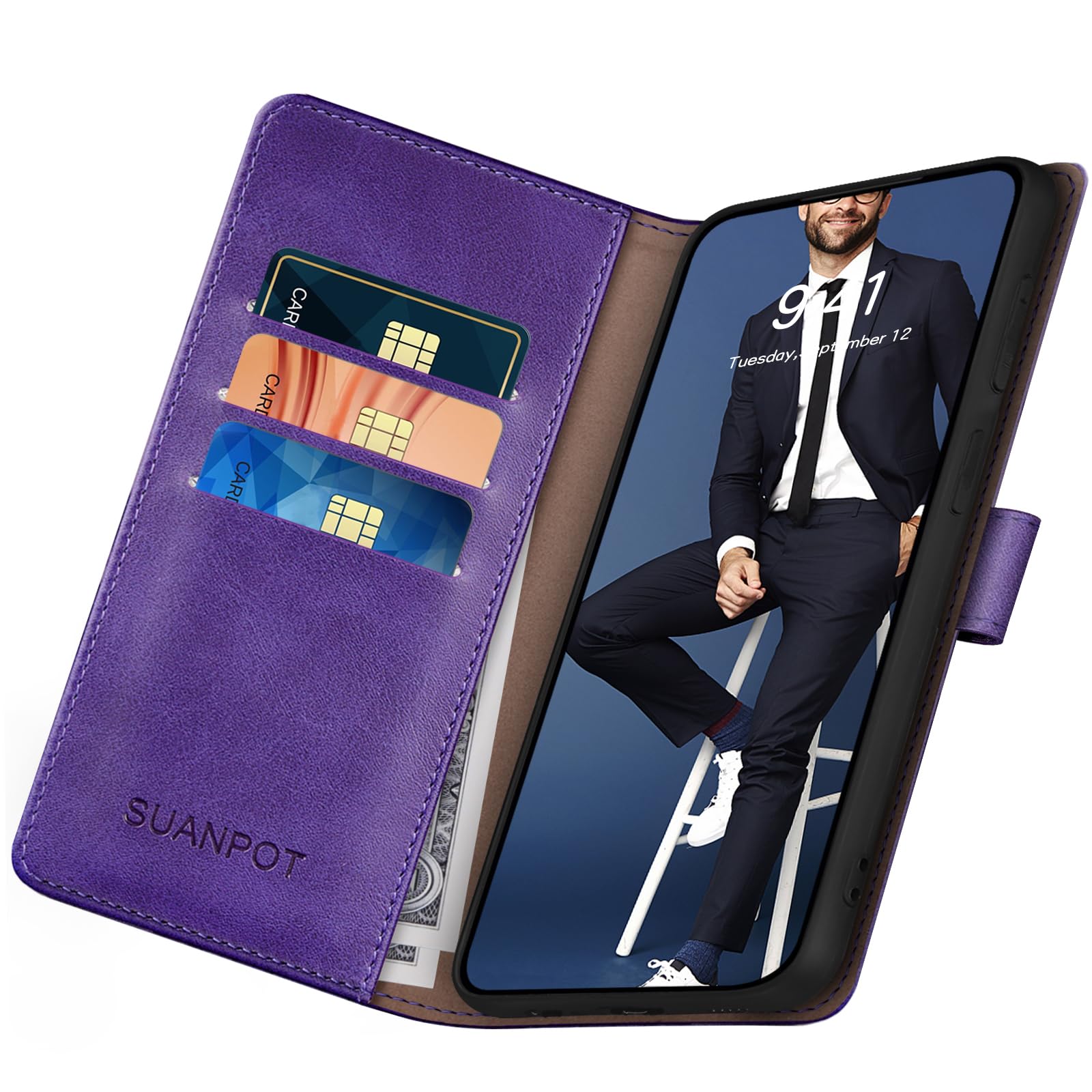 Étui Portefeuille Google Pixel 9 Pro XL - Cuir Synthétique Antichoc RFID Violet