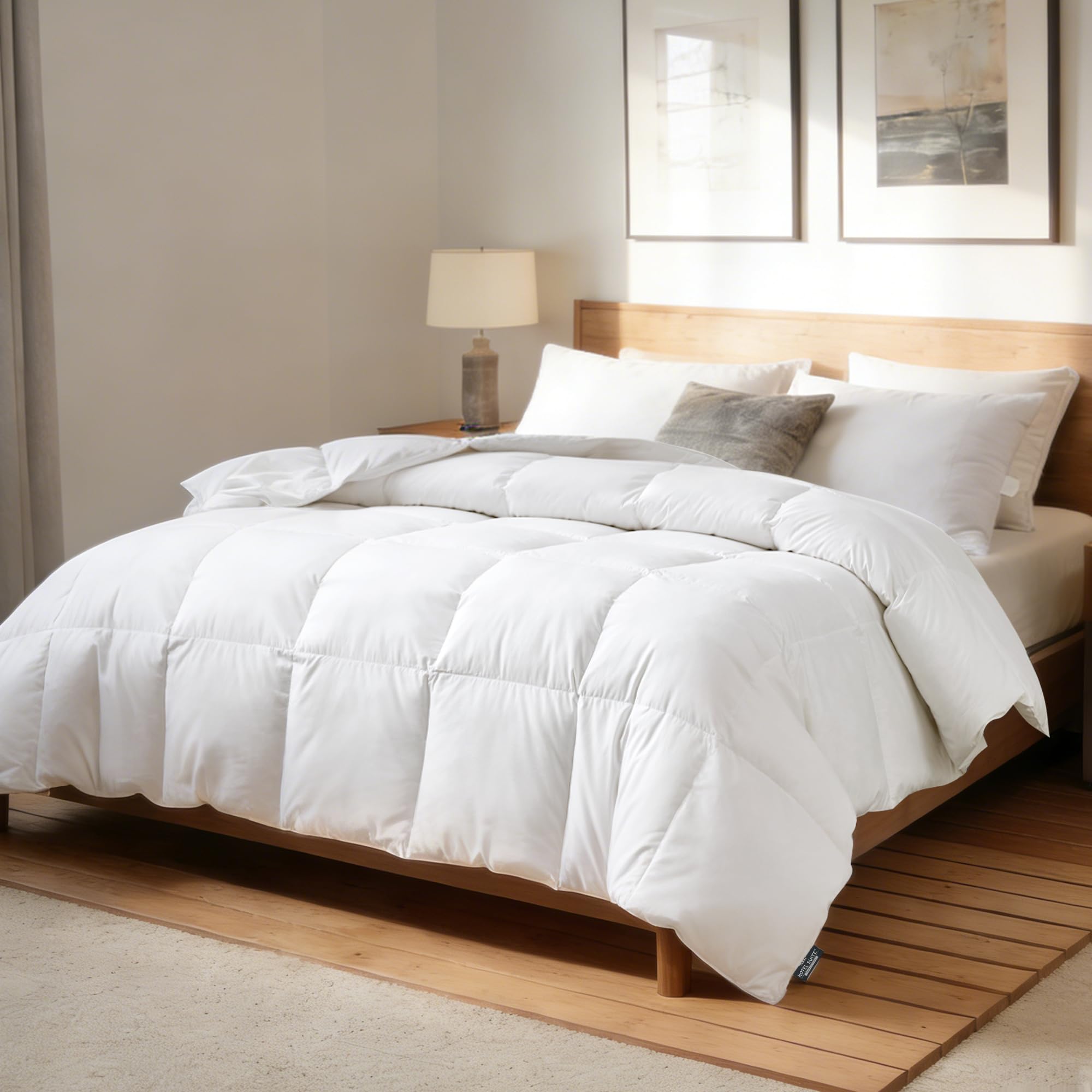 Hotel Suite Feather Down Comforter, Natural Fluffy Duvet Insert, Luxurious Hotel Collection Quilts, All Season Bedding Comforter, 100% Cotton Cover（King Size, 104 x 88 Inch, White）-image-47