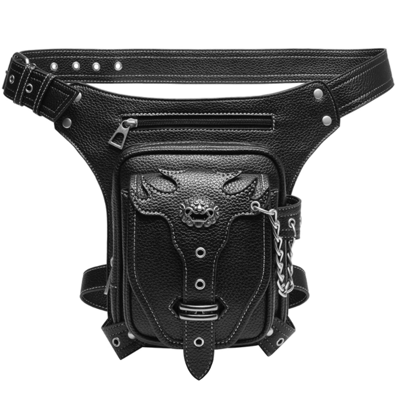 Punk Tactique Jambe Bras Sacs Banane Ville Sport Sac À Bandoulière Faux Cuir Sac Pack Ceinture pour Randonnée Camping Vélo Sport en Plein Air Waist Leg Shoulder Bag Noir (Dragon)