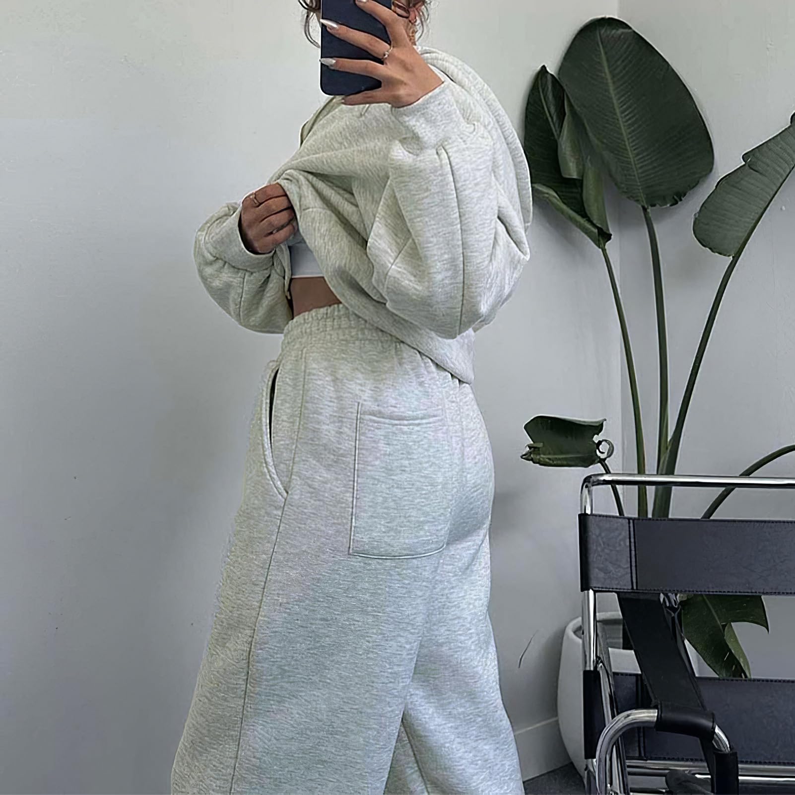 amropi Survêtement Femme 3 Pièces Ensemble de Veste à Capuche et Gilet Débardeur et Pantalon Jogging