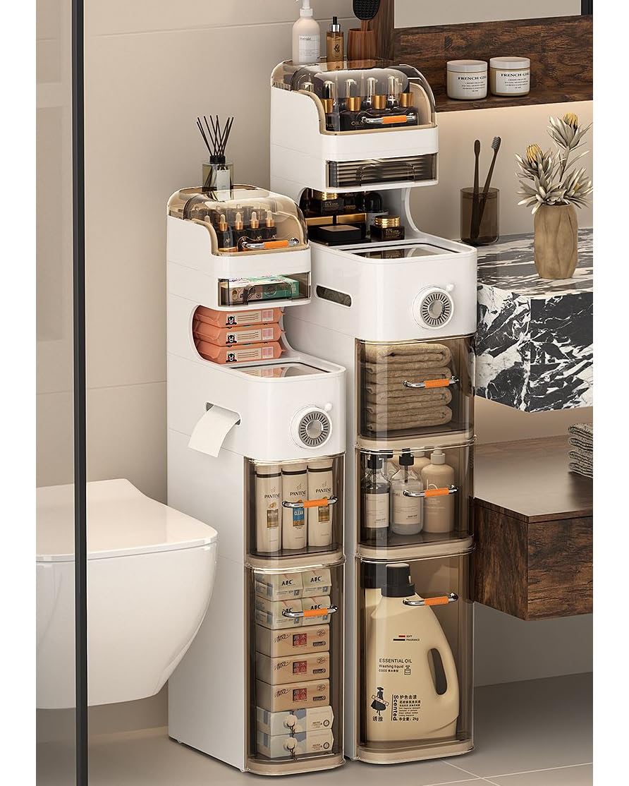 Gabinete de almacenamiento para baño con diseño Impermeable, gabinete de piso Estrecho para organización debajo del lavabo, organizadores de armario y almacenamiento (112