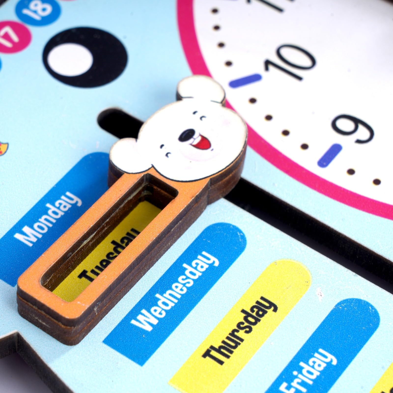 Happy Bear 7in1 Multifunctional Wooden Calendar Clock for Kids Educational Learning Clock Toy for Toddlers Boys and Girls Preschool Learning Tool Kids Teaching Clocks for 3+ Years(Multicolor) - Image 8 thumbnail