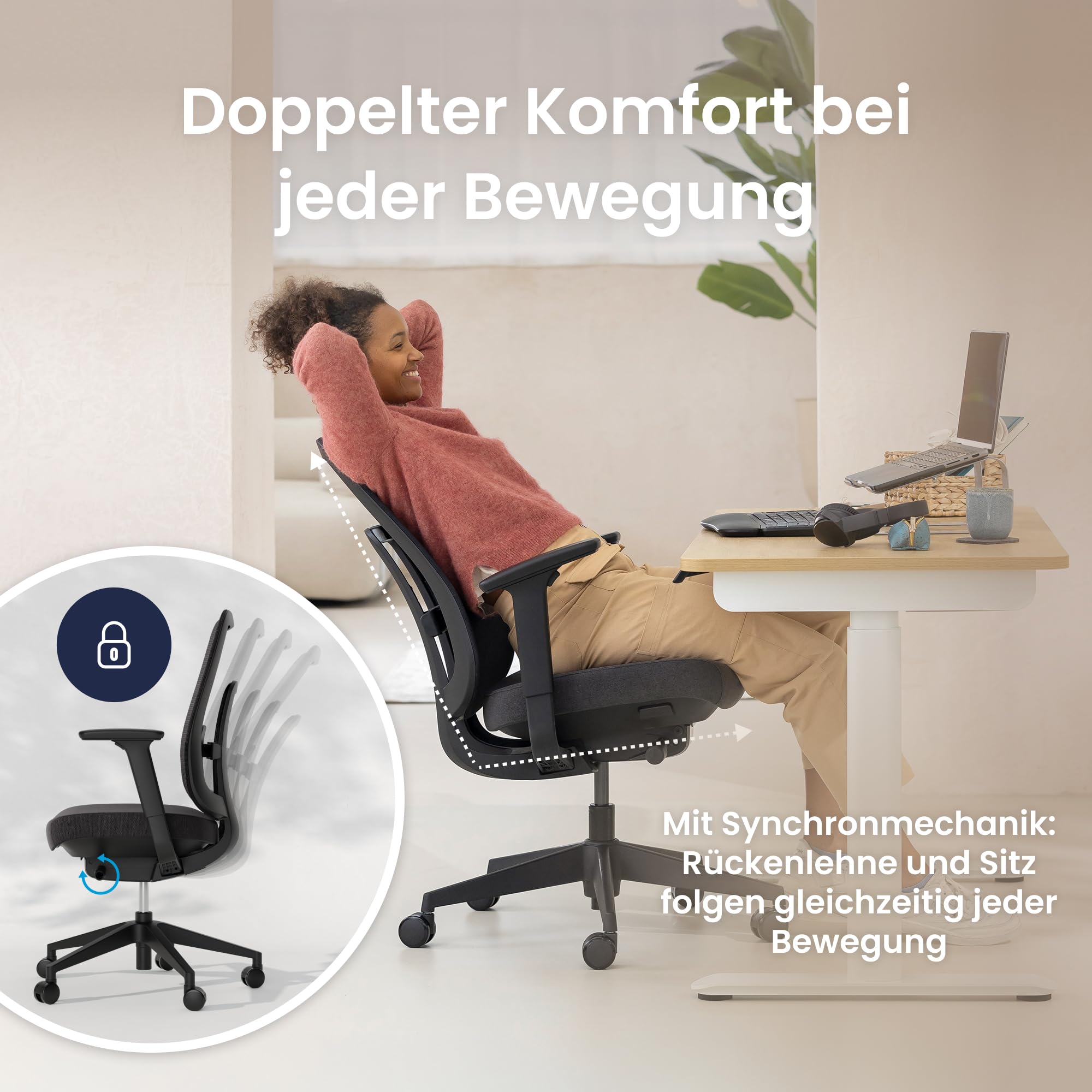 Ergotopia PureBack ergonomischer Bürostuhl – Schreibtischstuhl ergonomisch mit 4D-Armlehnen & Synchronmechanik – Bürostuhl ergonomisch Testsieger – Bequemer Büro Drehstuhl für gesundes Sitzen