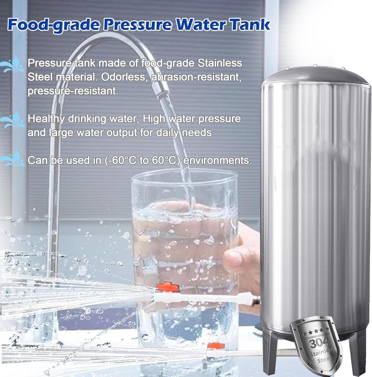 Tanque De Presión De Pozo De Agua De Acero Inoxidable Grande De 100/160/200/250/300 L, Tanques De Presión Verticales For Bomba De Pozo, Recipientes De Presión De Agua Potable(160L)