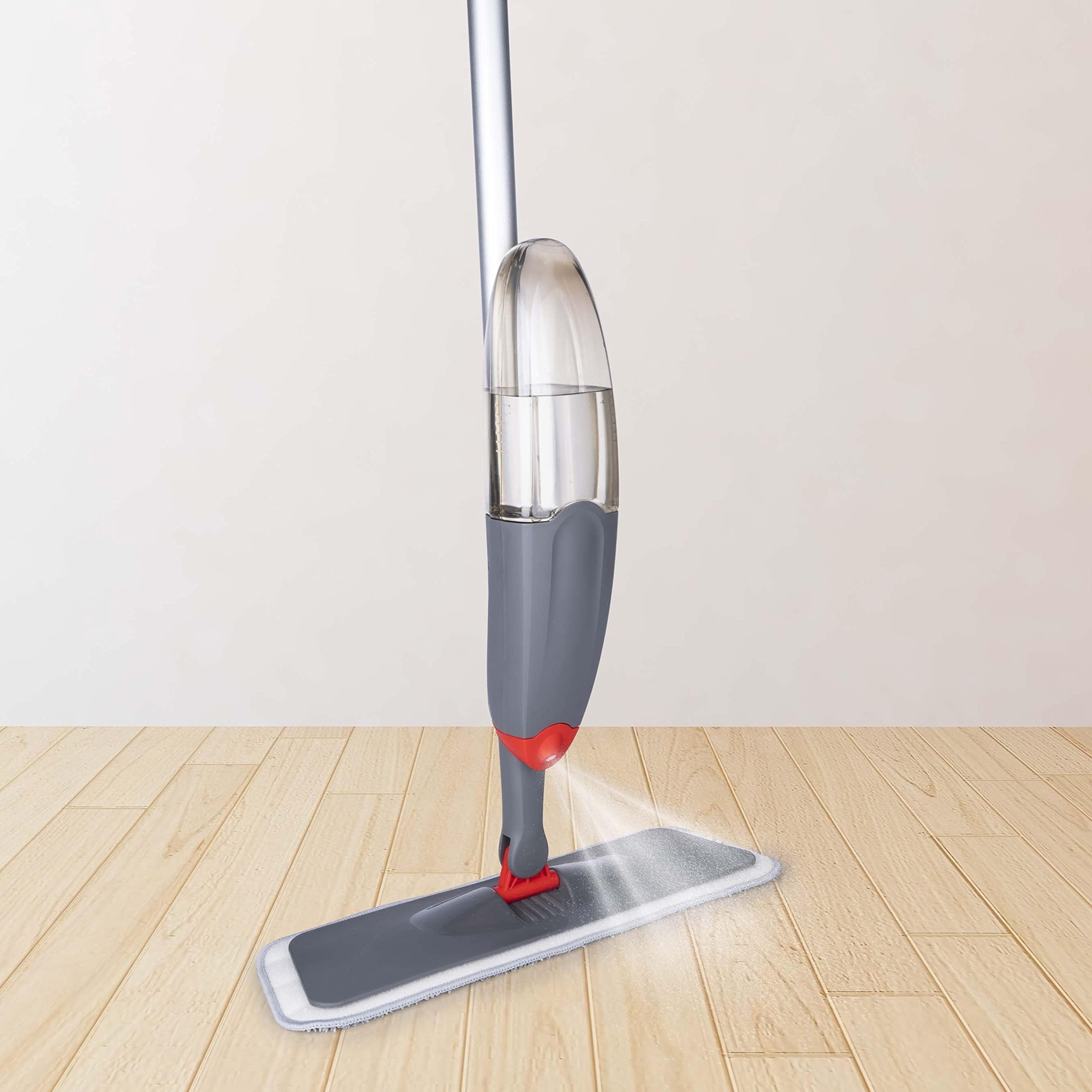 Dirt Devil Mop ze spryskiwaczem, obracany o 360°, w zestawie ze ściereczką do mopa, butelka do uzupełniania 640 ml, do użytku na mokro i na sucho, tworzywo sztuczne, kolor szary