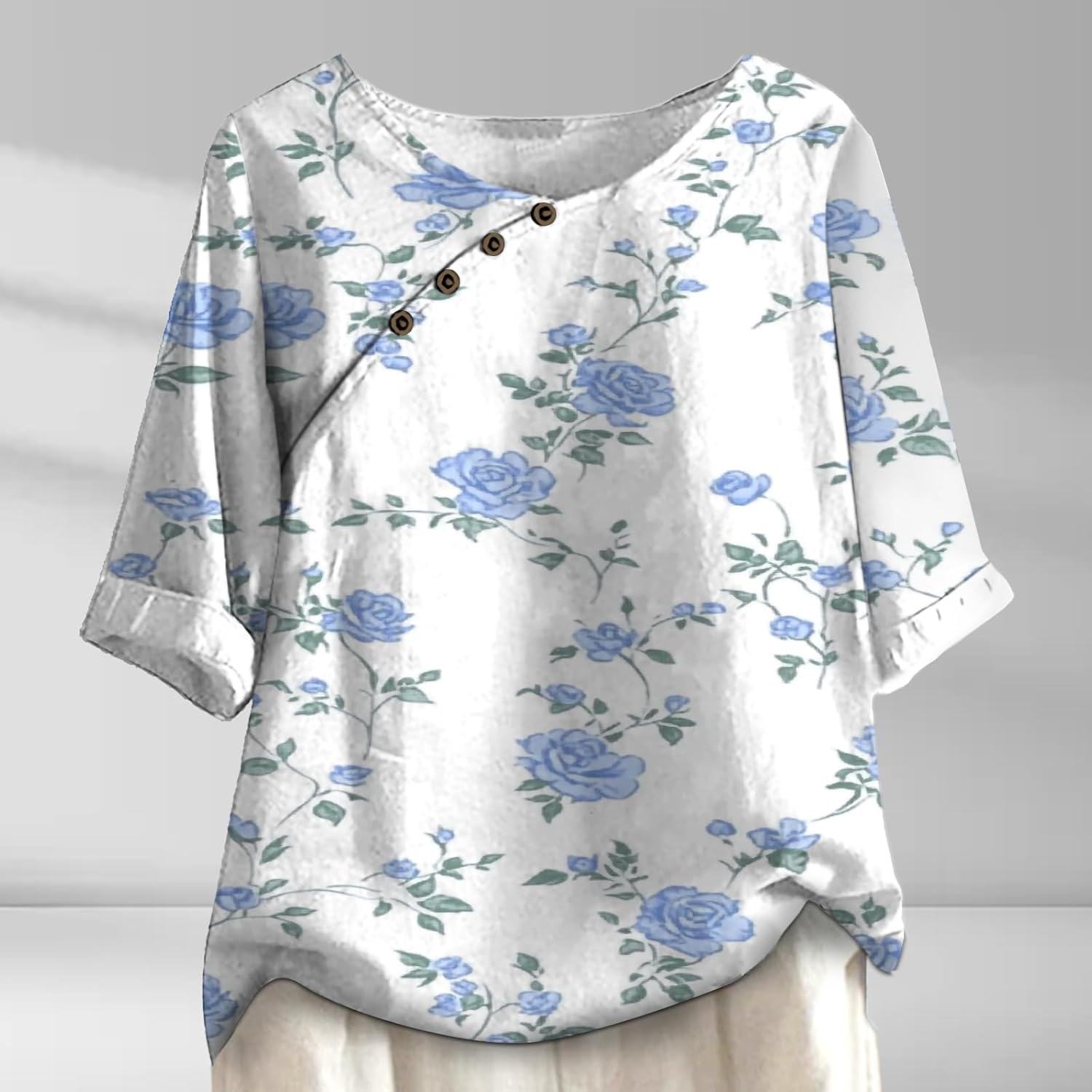 MARSVOVO Fairy Crewneck Blouses for Women Dressy Casual Hawaiian Shirt Flowy Breathable Summer Tops - Image 2