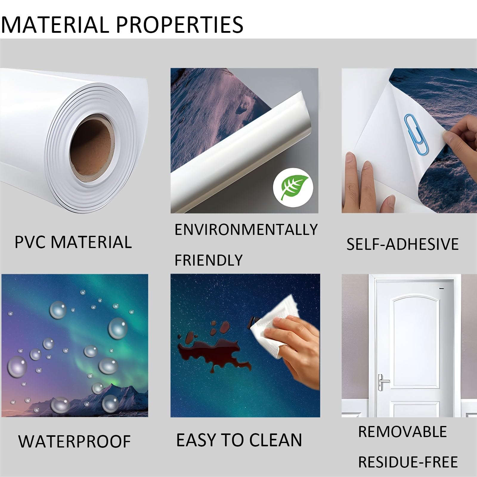 Papel pintado autoadhesivo para puerta, paisaje natural, póster para puerta, pegatina para puerta, montaña cubierta de nieve, aurora polar impermeable, lámina de vinilo para puerta, azul oscuro, papel