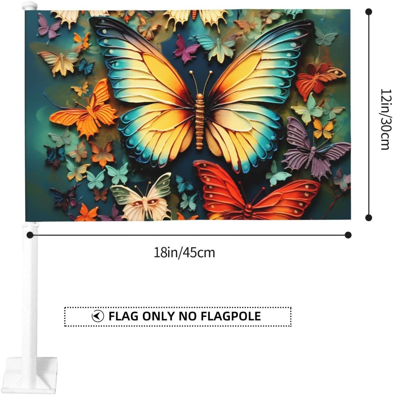 Colorful Butterfly Embroidery Paintings Small Car Flag No Fade Double Sided Car Window Clip Flag Mini Handheld Flag Banner Personalized Car Vehicle Flag 12"X18" For Car Truck Suv image 2