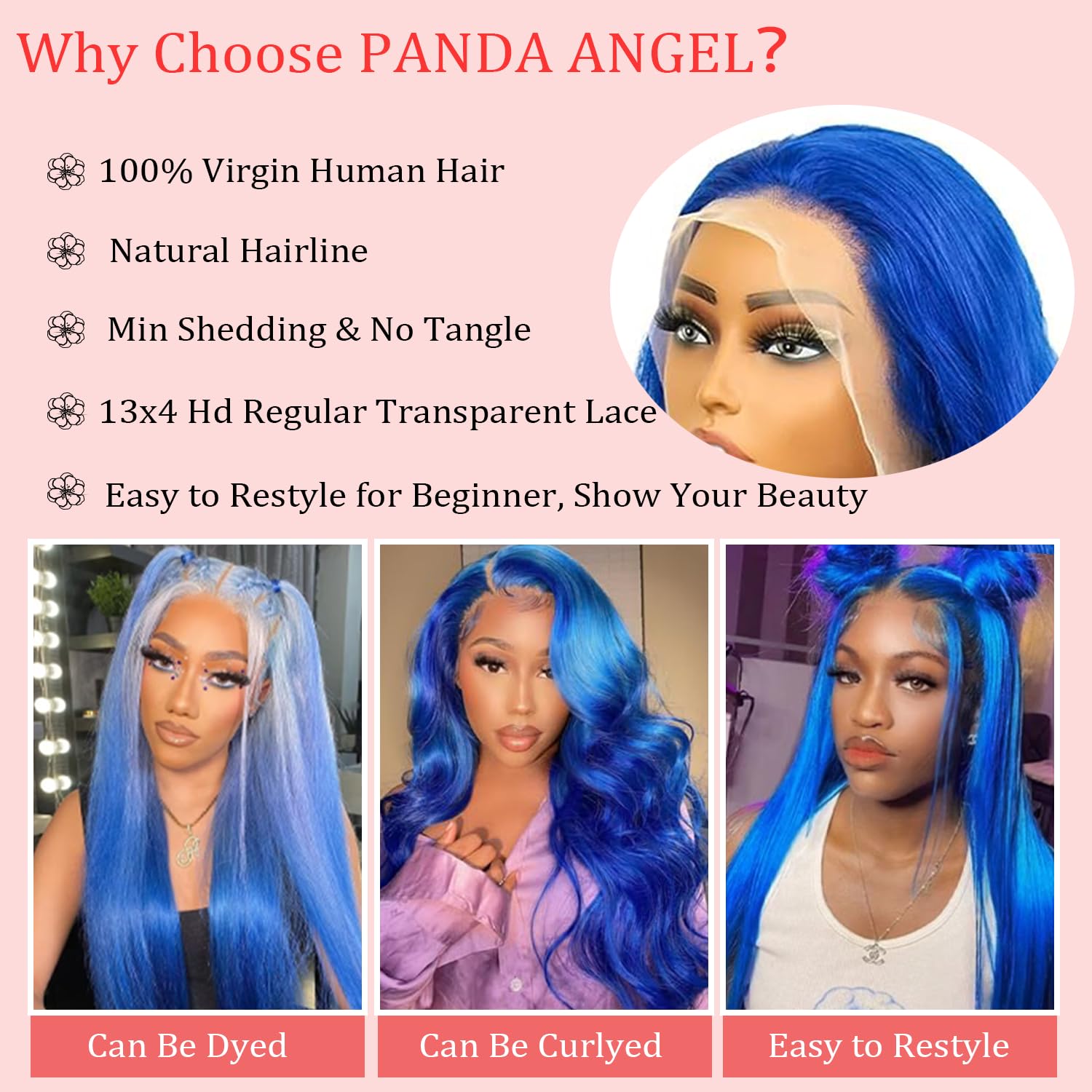 Amazon.com : PANDA ANGEL Blue Lace Front Wigs Human Hair Straight