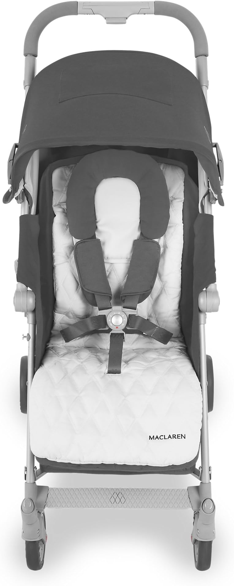 Maclaren Techno XLR Arc stroller for newborns up to 25 kg. UPF 50+ extendable waterproof hood, single handle and reclining seat. Includes a removable winter footmuff and raincover. Charcoal/Silver