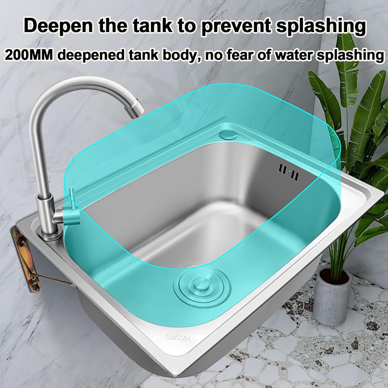 304 Wall-mounted stainless steel sink，small corner sink，Single bowl sink with hot and cold water taps，Commercial Sinks，Multiple sizes available，Suitable for garden, garage, laundry room, restaurant(19