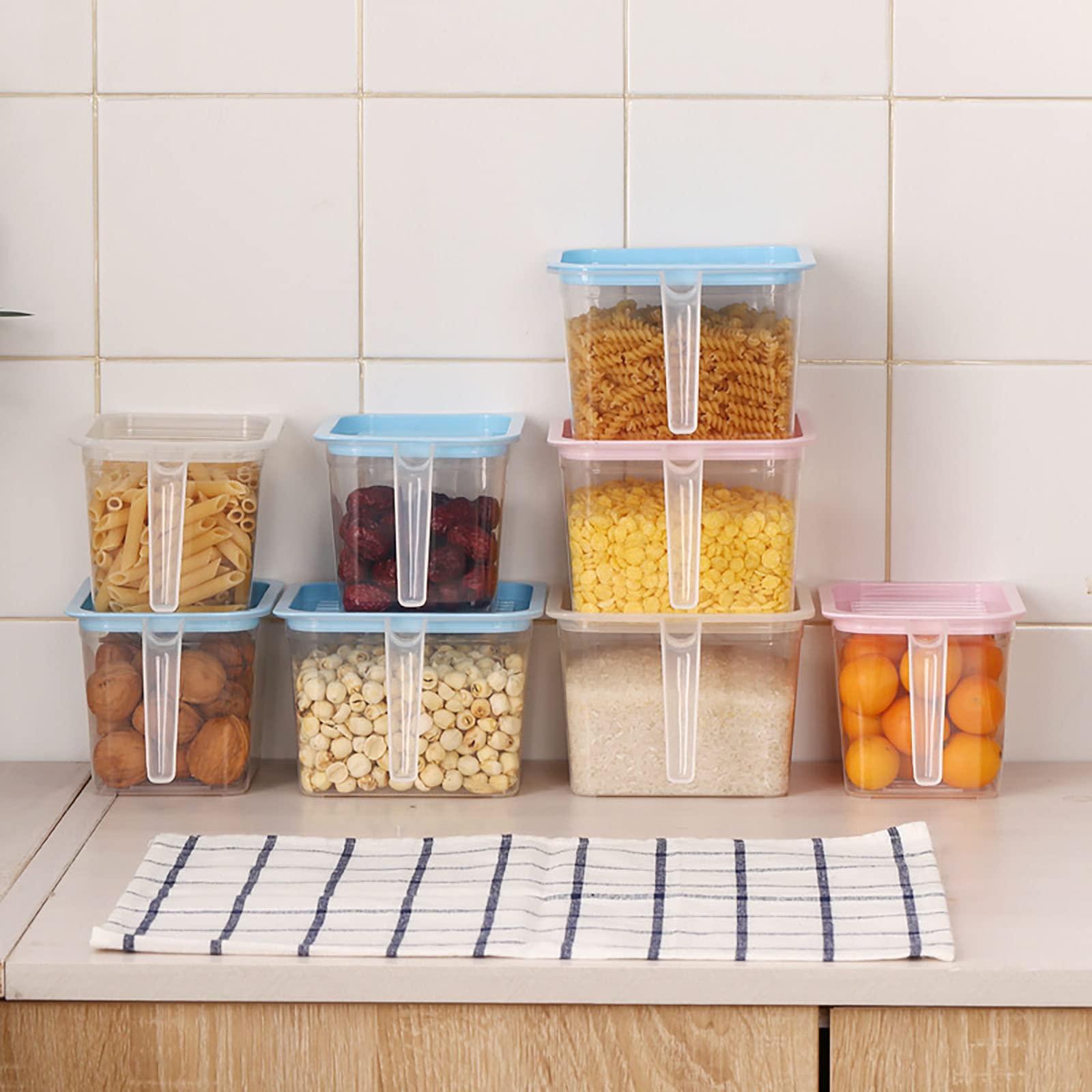 Scatola portaoggetti per frigorifero da 8 pezzi, scatola per la conservazione della freschezza sigillata per frutta e verdura con manico Scatola per la conservazione degli alimenti Scatola per uova