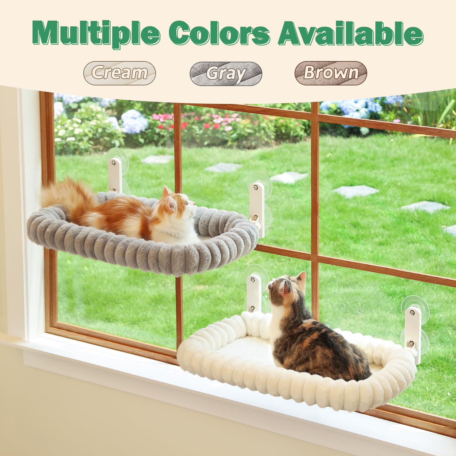 Zakkart SnugCloud Foldable Cat Window Perch - Cordless, Ultra Soft Machine Washable Bed with 4-Sided Bolster, Metal Frame - Window Hammock for Large Cats and Kittens (Cream White, Medium) - image 5