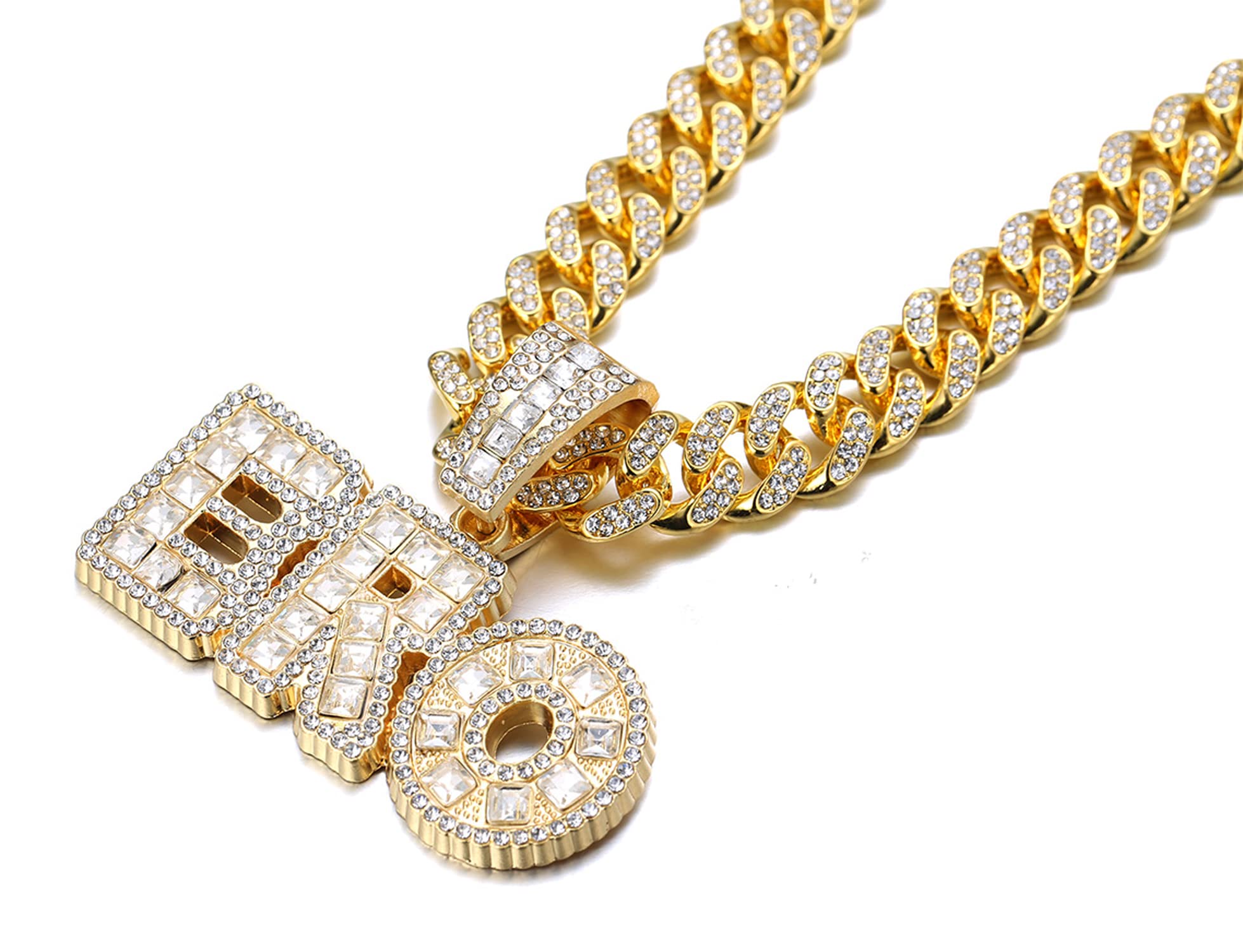 HALUKAKAH Catena Oro per Uomo Placcato Oro Reale 18k/Finitura Oro Bianco Platino Iced Out Collana Ciondolo,Pieno Cz Lab Diamanti Set Griffe,14mm Catena a Maglia Cubana 45cm,Confezione Regalo Gratuita