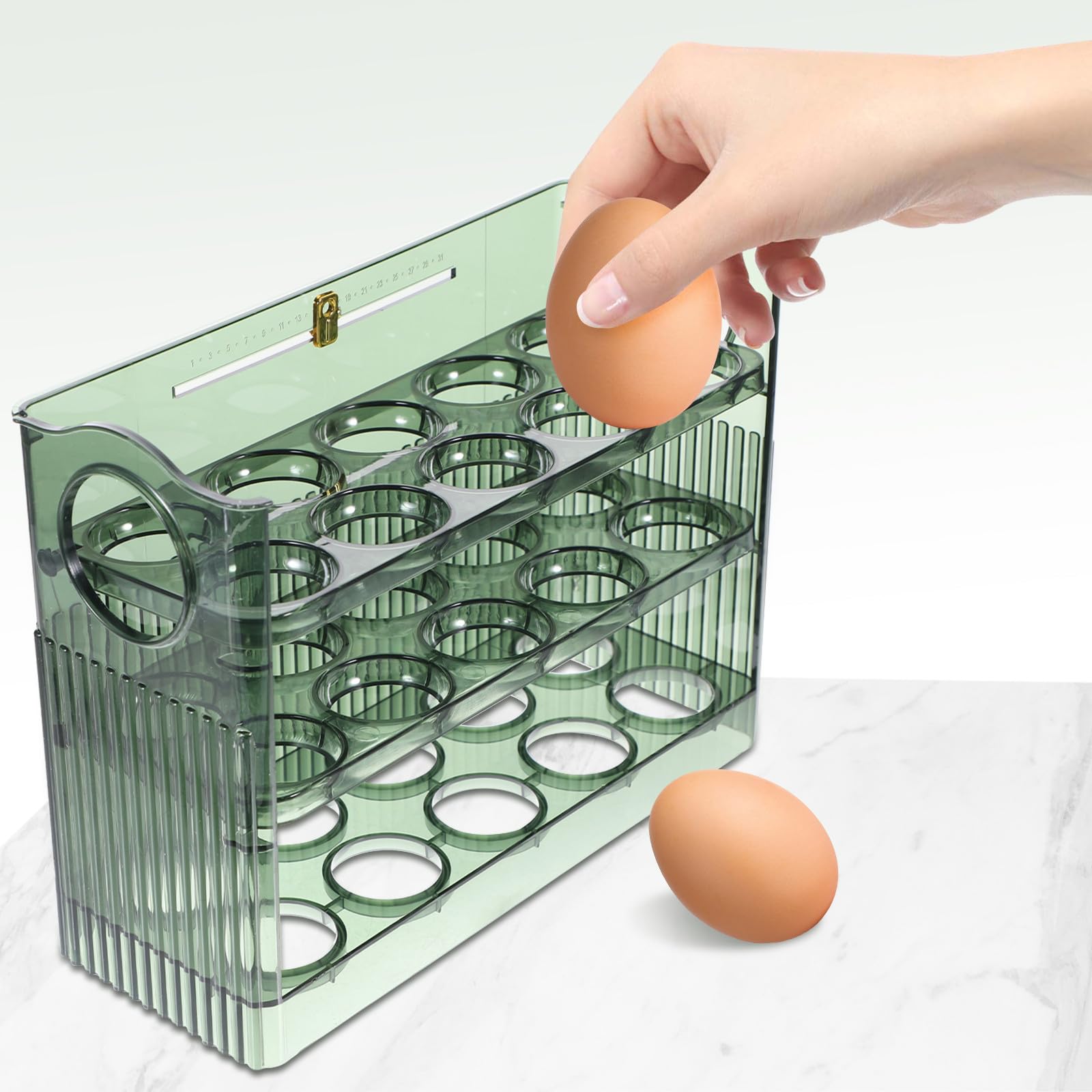Veemoon Organisateur D'œufs pour Réfrigérateur en Pet Compartiments Séparés, Range Œufs Empilable à 3 Couches, pour Familles et Restaurants