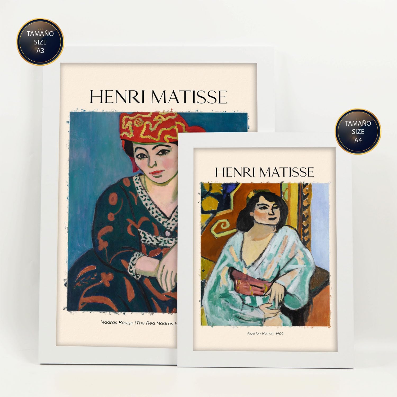 Nacnic Poster set di 6 Henri Matisse Collezione di opere d'arte, Quadri decorativi per il tuo salotto, camera da letto, casa. Stampe d'arte da parete. A4 and A3 with White Frames