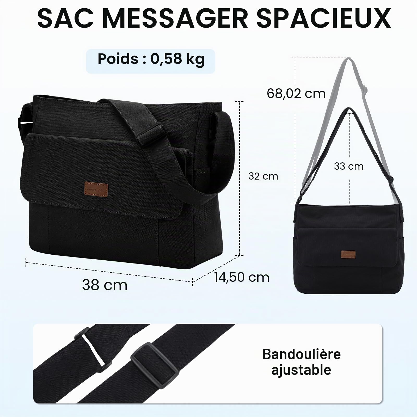 Chase Chic Toile Sac Bandoulière Femme Homme,Sacoche Messager pour Ordinateur Portable 15.6",Sacs Besace pour Travail Ecole
