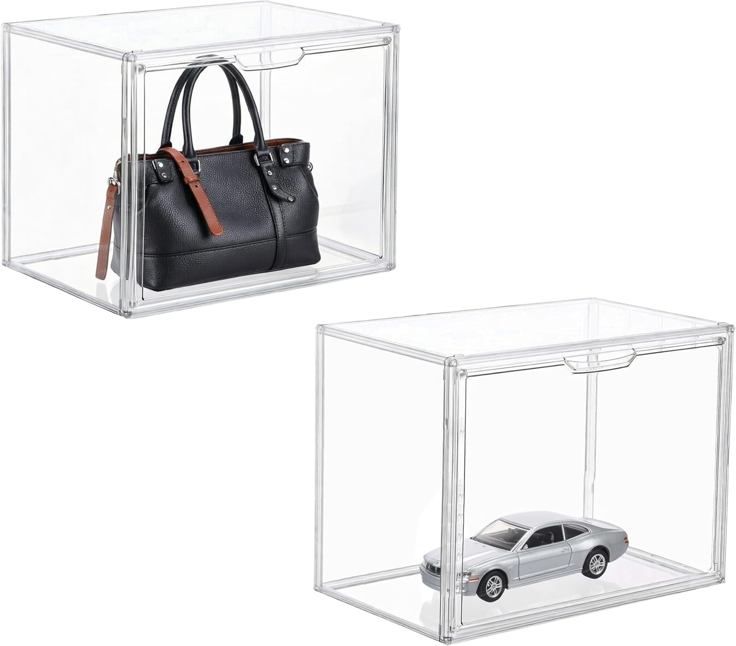 Clear Acrylic Stackable Storage Box with Magnetic Lid - 3 Pack | Display Case, For Collectibles and Figures, Organizer
