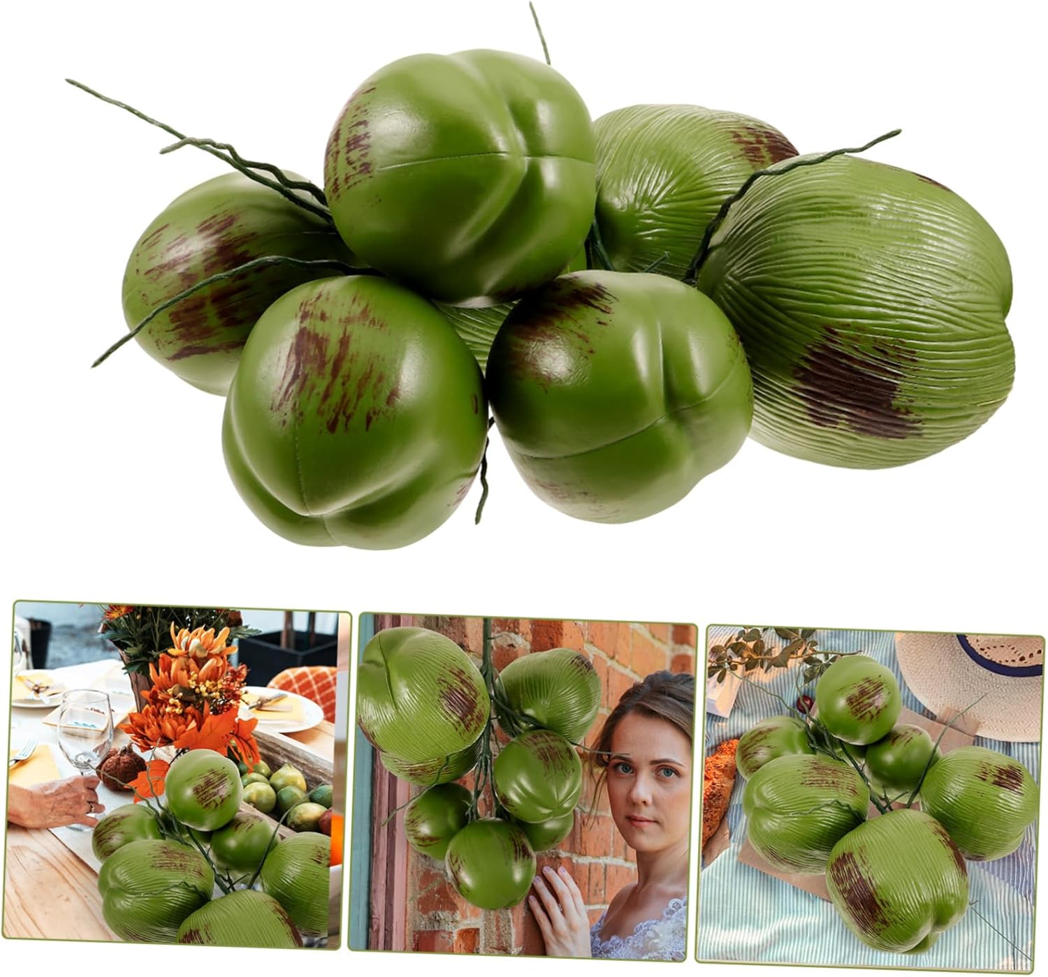 Luxshiny 1 Bunch Artificial Coconut Fruit Model Realistic Plastic Tropical Decoration for Hawaiian Luau Party Wedding Jungle Theme Home Ornament