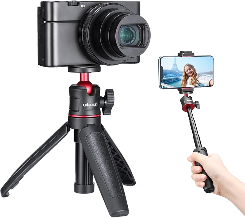 MT-08 Black Mini Tripod for Camera, 1/4" Screw Universal Tripod | Compatible with DJI OSMO 360/Pocket 3/Pocket 4/4Pro/Luna/Insta 360/Xtra/Sony, Extendable Handheld Vlogging Video Table Stand