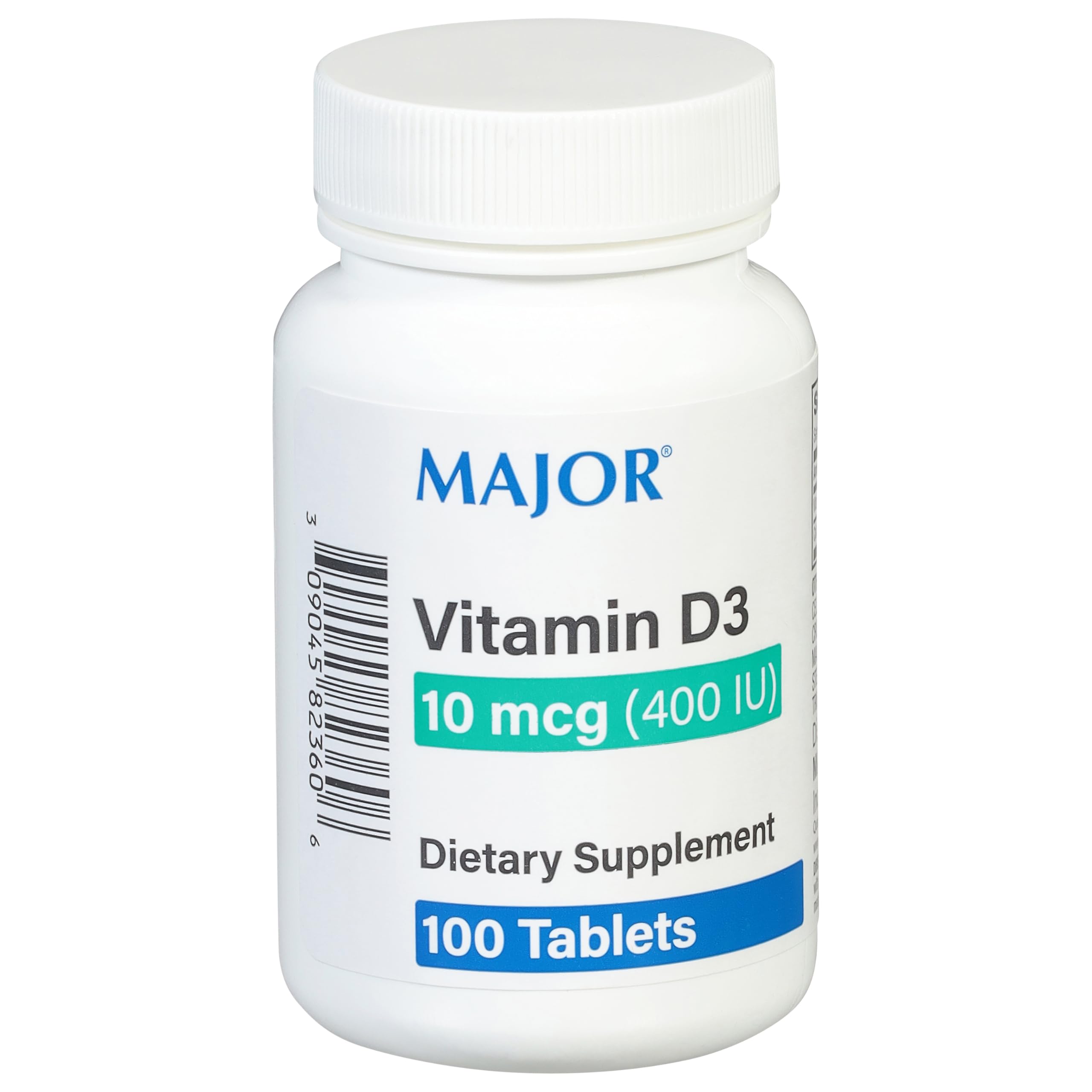 MAJOR Vitamin D3 10mcg (400 IU) - Contains 25mg of Calcium - Dietary Supplement - 100 Tablets (1 Pack)