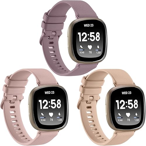Miniatura 8 de Paquete de 3 correas deportivas compatibles con Fitbit Versa 4Versa 3Sense 2Sense, accesorios clásicos de silicona suave para mujeres y hombres