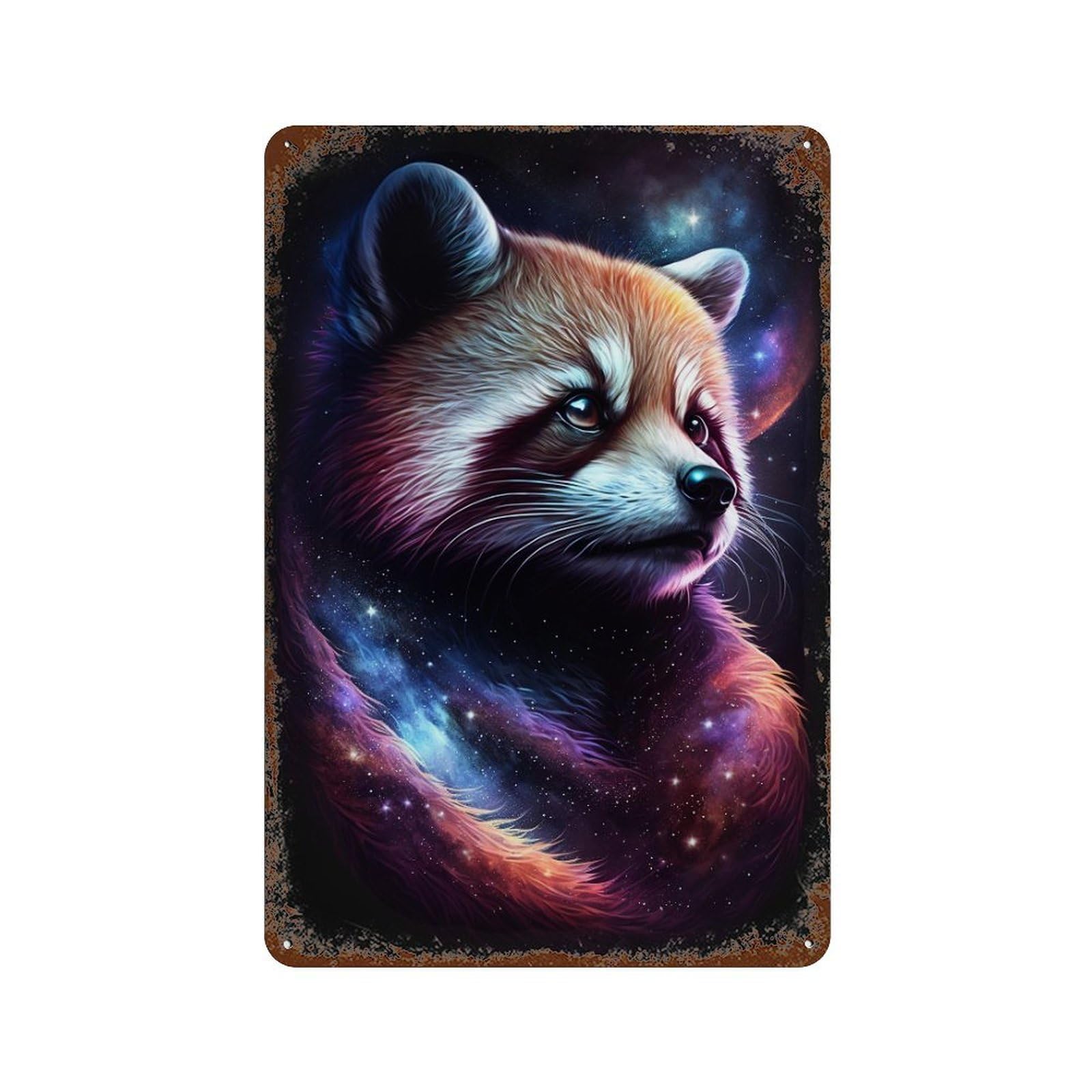 Cosmic Red Panda Art Print-5 Aged Metal Wall Plaque 11.8"x7.9", for Shed, Workshop And Garage Wall Decor, Old School Wall Decor