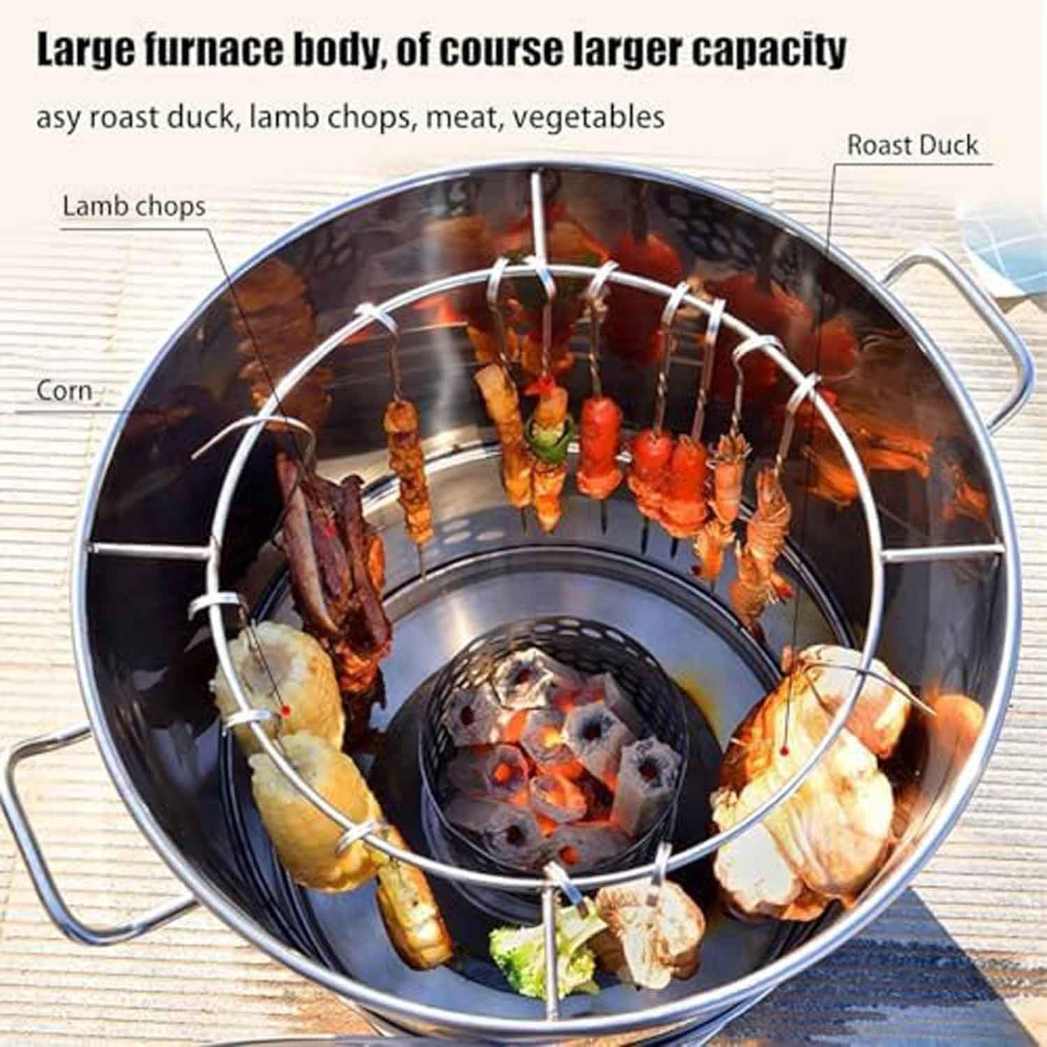 Grill wędzarniczy ze stali nierdzewnej z patelnią odpływową do gotowania na świeżym powietrzu i na imprezy