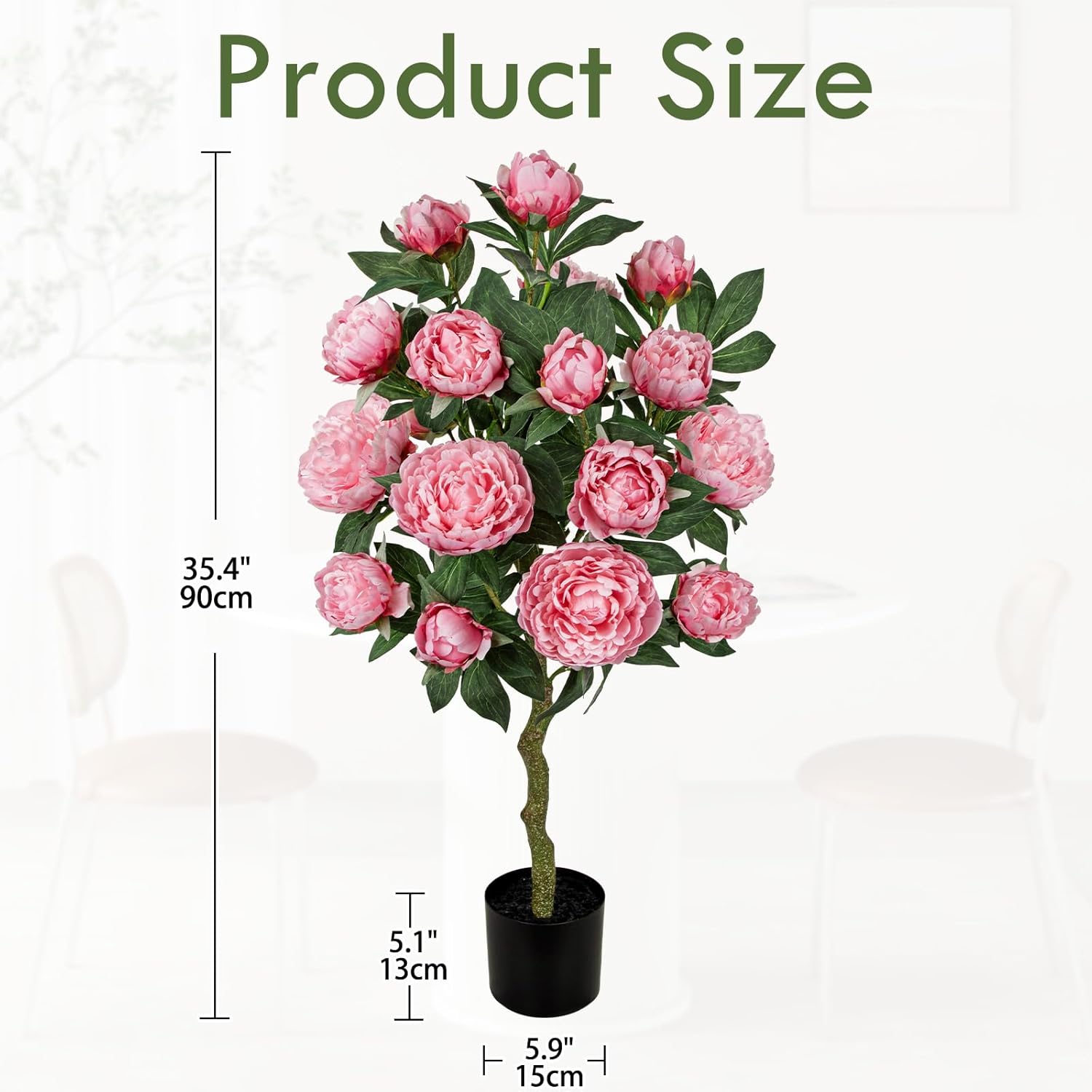 Hollyone Pink Fake Peonies Tree 3FT Peonies Artificial Flowers Tree in Pot Faux Peony Plants & Flowers in Planter Greenery Potted Plant Indoor Outdoor Front Door Porch Home Decor