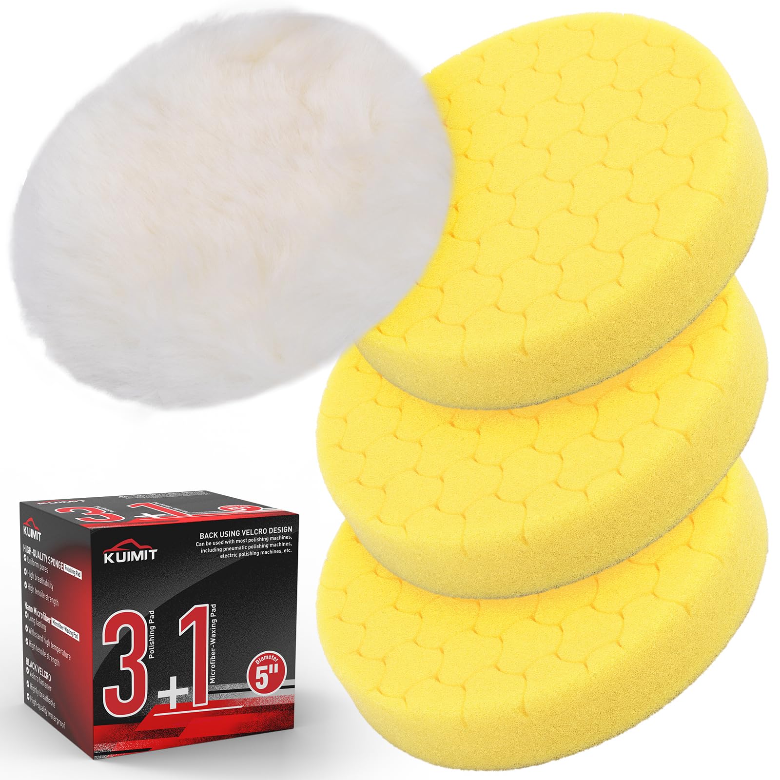 Yellow Polish Pad, 3Pcs 5.5 Inch Face for 5 Inch Buffing Polishing Pads and Woolen Pads 125mm Backing Plate Compound Buffing Sponge for Car Buffer Polisher Compounding, Polishing and Waxing