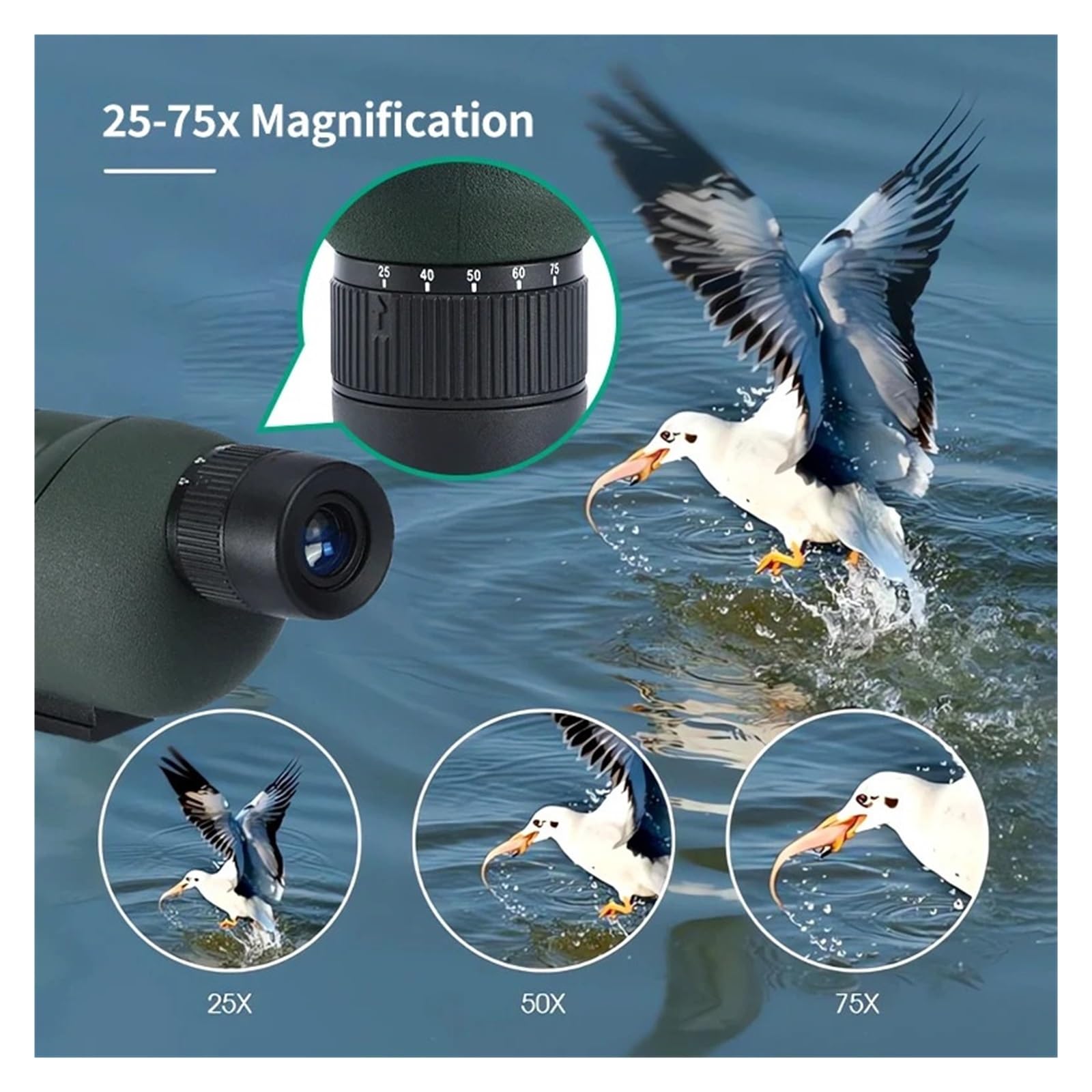 Lunette D'observation Zoom 25-75x60, Lentille Ed, Puissant Télescope Monoculaire À Prisme Bak4 for Le Camping en Plein Air, L'observation des Oiseaux Et Le Tir Facile à Utiliser(Black)