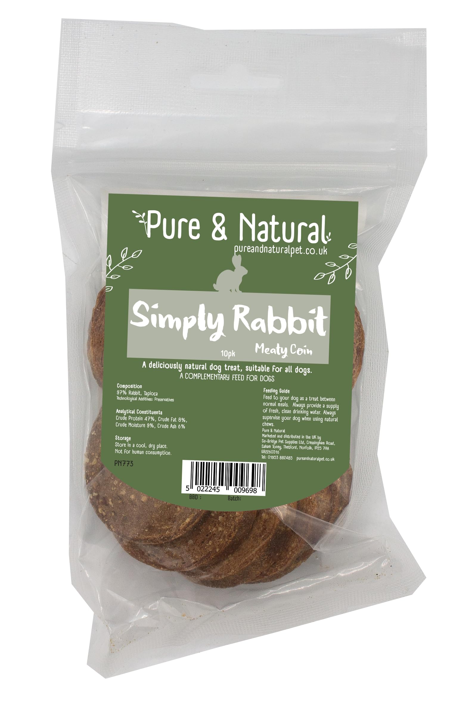 Pure & Natural Meaty Coins - Grain Free Dog Treats in 9 Flavours | Natural Training Treats for Dogs Healthy Dog Chews & Jerky for Dogs - Rabbit, 10 Coin Bag