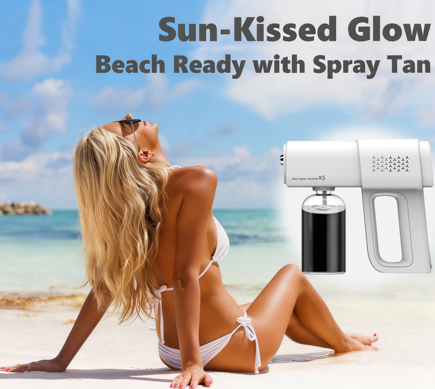 Spray Tan Machine Cordless 380ml Portable Spray Tan Machine Cordless, Handheld USB Rechargeable Spray Tan Gun for Home, Travel, Salon, Beach & Mobile Tanning, WHITE