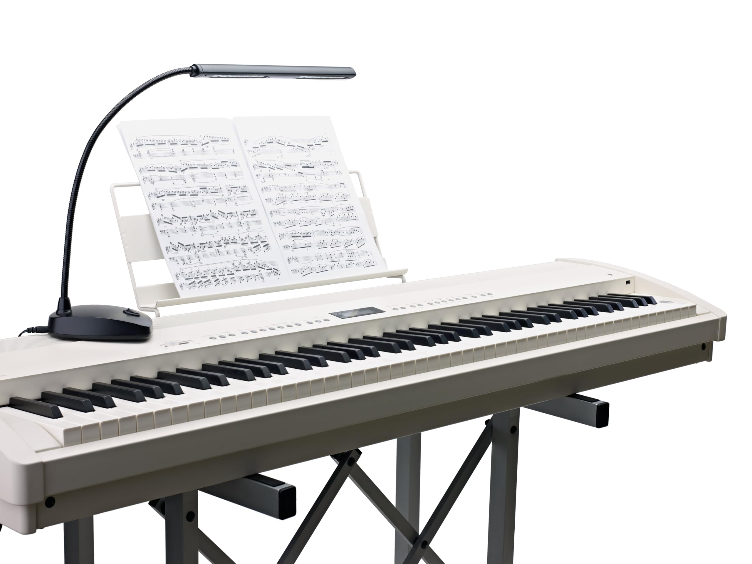 K&M 12296 Pianoleuchte Schwarz – 29,6 cm Lampenschirm mit Schwanenhals – 12 LEDs mit 2500 Lux Helligkeit, 3 m Kabel