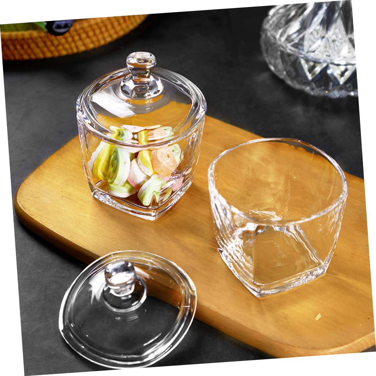 2stücke Glasbehälter mit Deckel Transparent für Aufbewahrung von Snacks und Trockenlebensmitteln Luftdicht und Spart Platz Praktisch für Küche und Zuhause