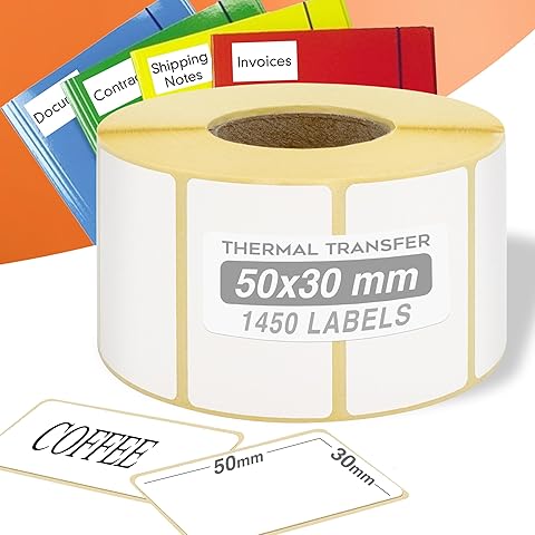 GIANTO 1 rollo de etiquetas adhesivas de 50 x 30 mm, diámetro interior de 40 mm, para impresoras térmicas universales compatibles con Zebra, Citizen para oficina, impresión transferencia térmica y