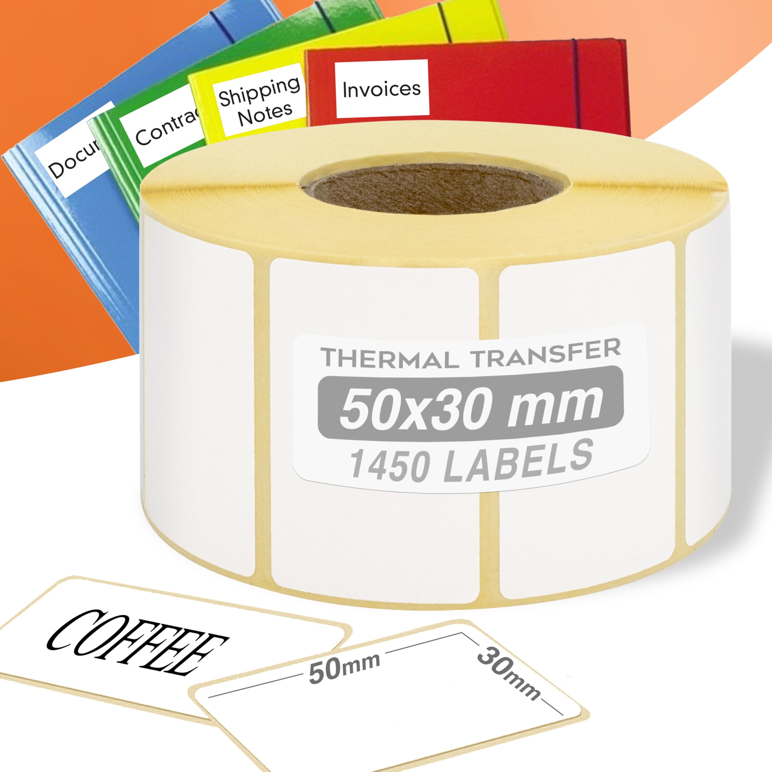 GIANTO 1 rollo de etiquetas adhesivas de 50 x 30 mm, diámetro interior de 40 mm, para impresoras térmicas universales compatibles con Zebra, Citizen para oficina, impresión transferencia térmica y